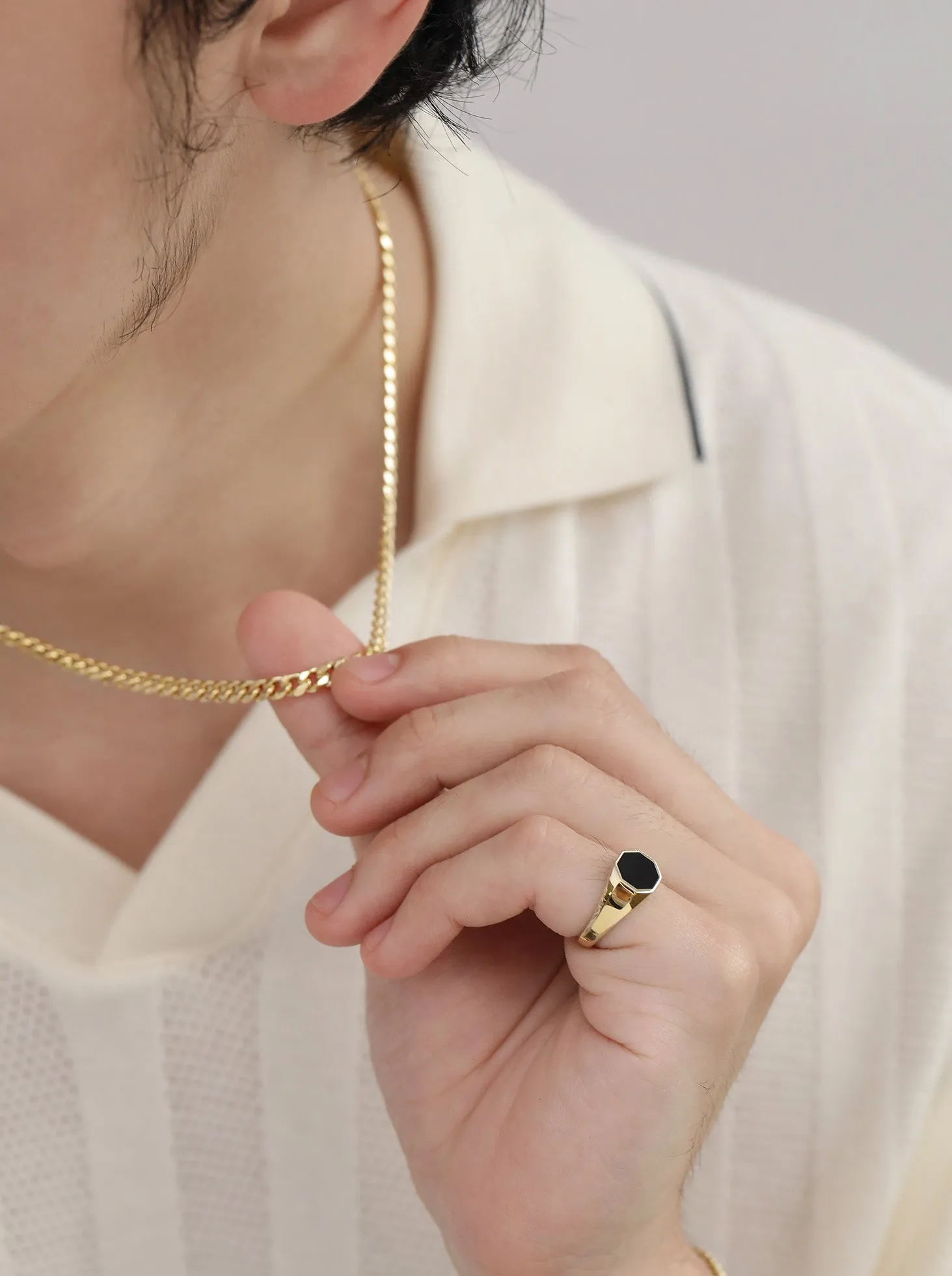 Black Onyx Slim Octagon Signet Ring (Men's) / 9K and 18K Solid Gold sold by Nyrelle Jewelry product image thumbnail 5