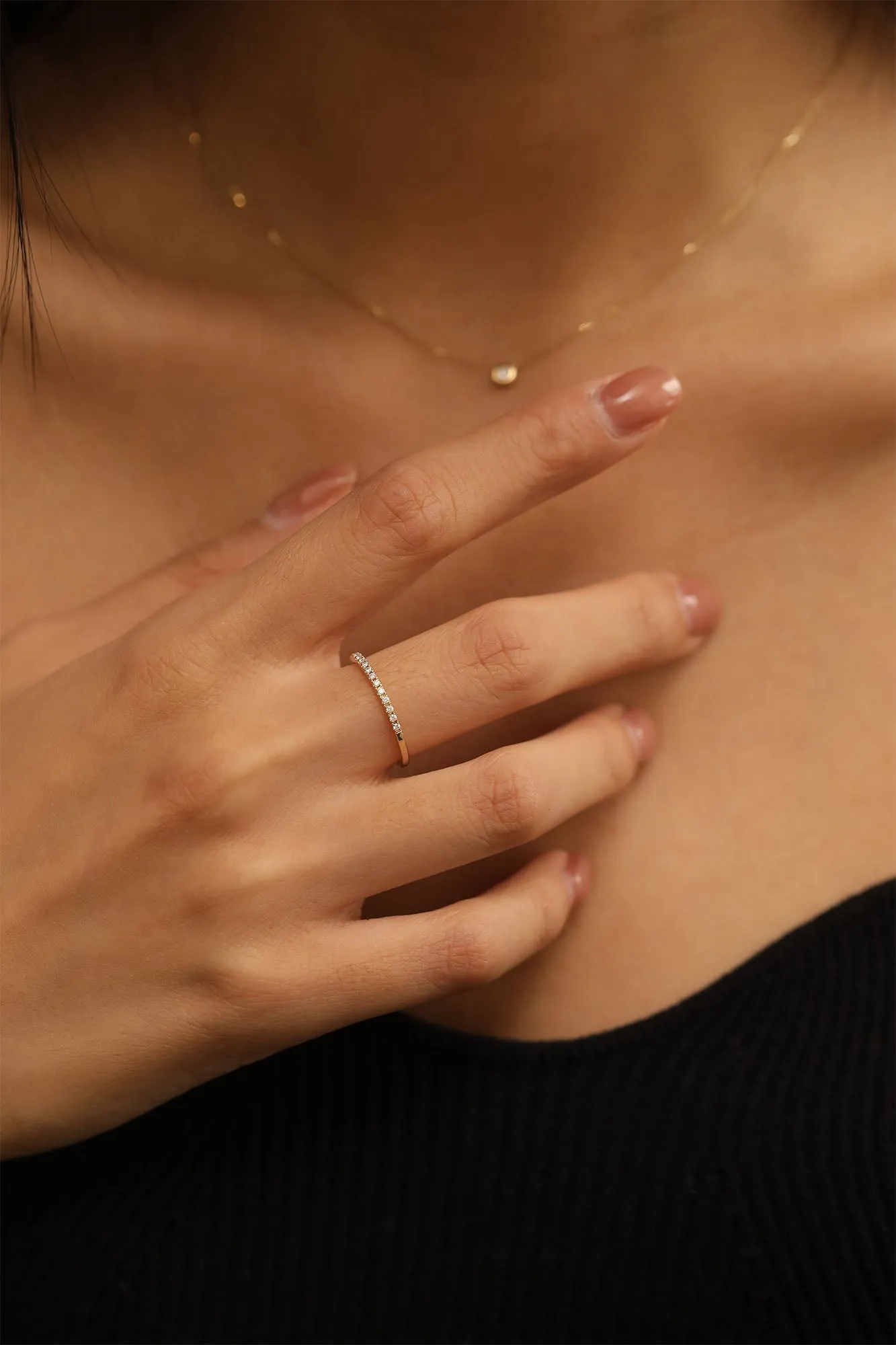 Thin Diamond Ring / 9K and 18K Solid Gold sold by Nyrelle Jewelry product image thumbnail 4