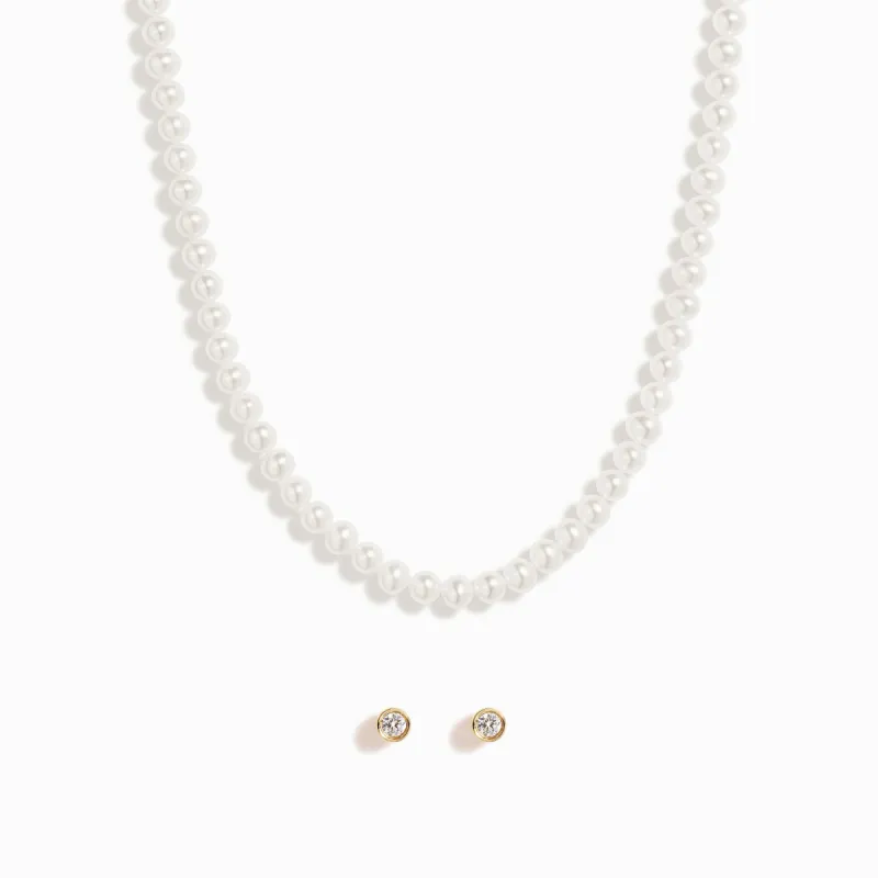The Pearl and Diamond Combo Set / 9K Solid Gold sold by Nyrelle Jewelry