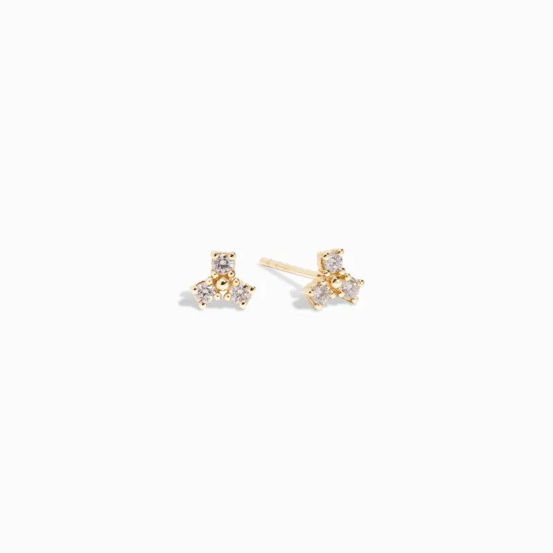 Diamond Trinity Studs / 9K and 18K Solid Gold sold by Nyrelle Jewelry