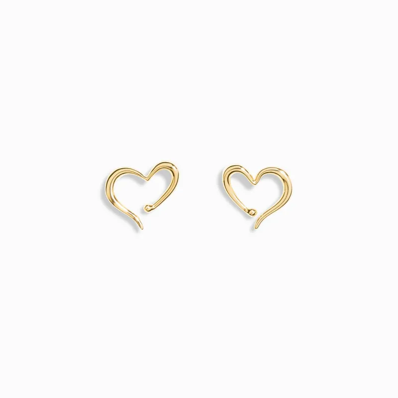 Open Heart Stud Earrings / 9K and 18K Solid Gold sold by Nyrelle Jewelry
