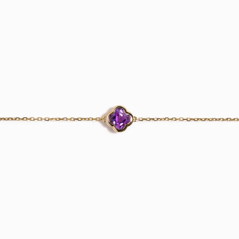Clover Cut Amethyst Bracelet / 9K and 18K Solid Gold sold by Nyrelle Jewelry