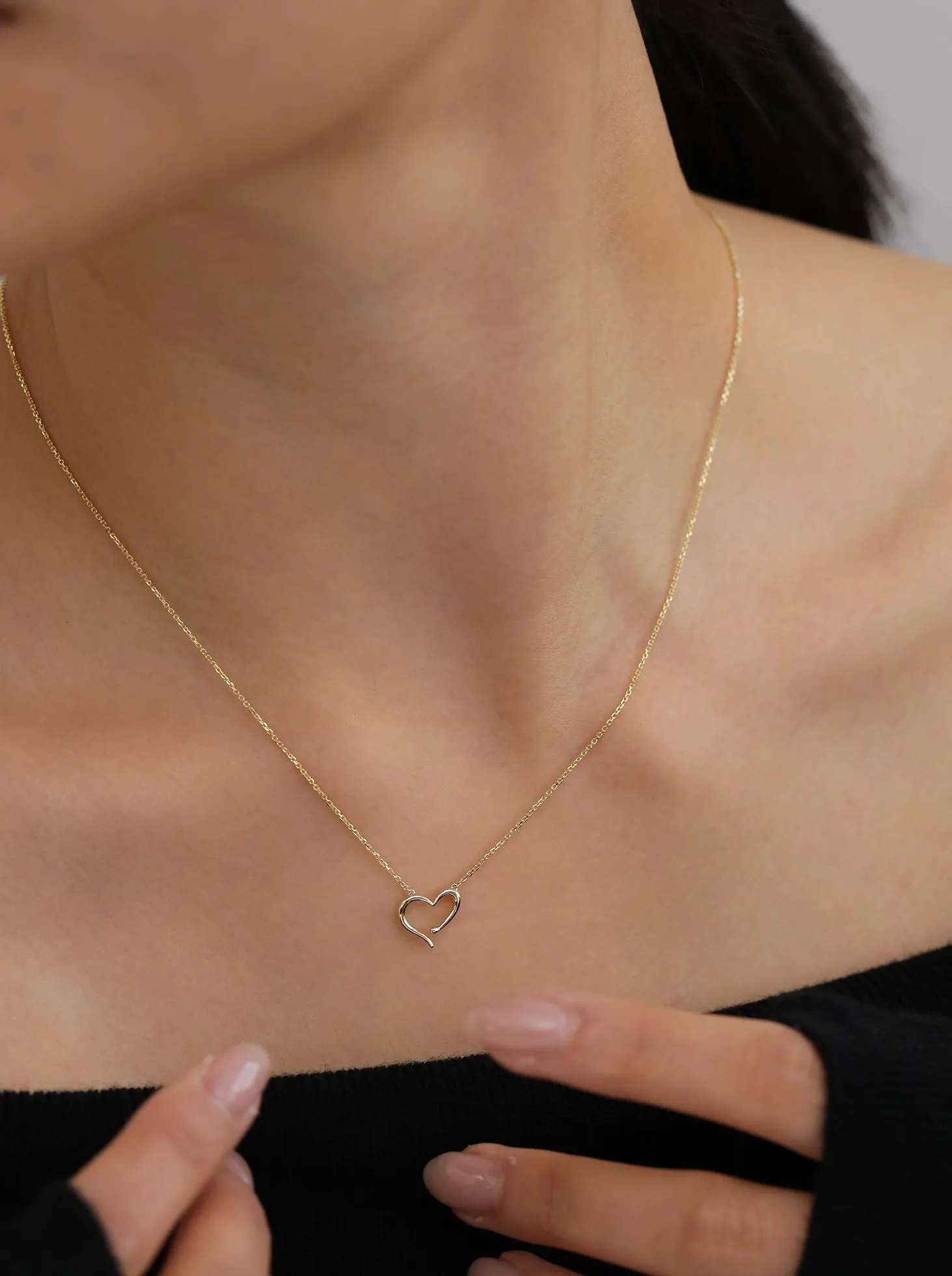 Open Heart Necklace / 9K and 18K Solid Gold sold by Nyrelle Jewelry product image thumbnail 4