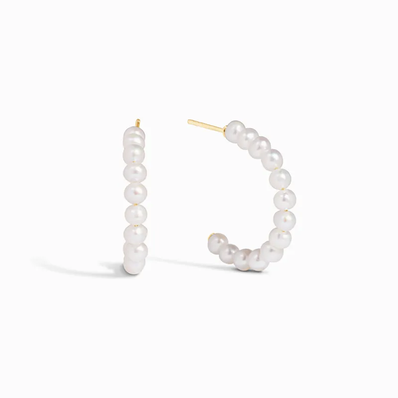 Mini Pearl Hoop Earrings sold by Nyrelle Jewelry