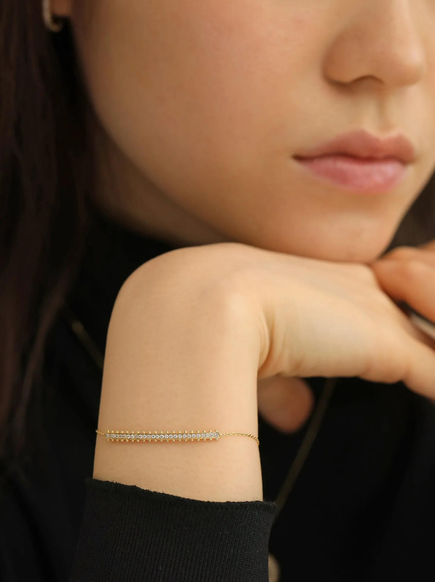 Waterlily Diamond Bar Bracelet / 9K and 18K Solid Gold sold by Nyrelle Jewelry product image thumbnail 5