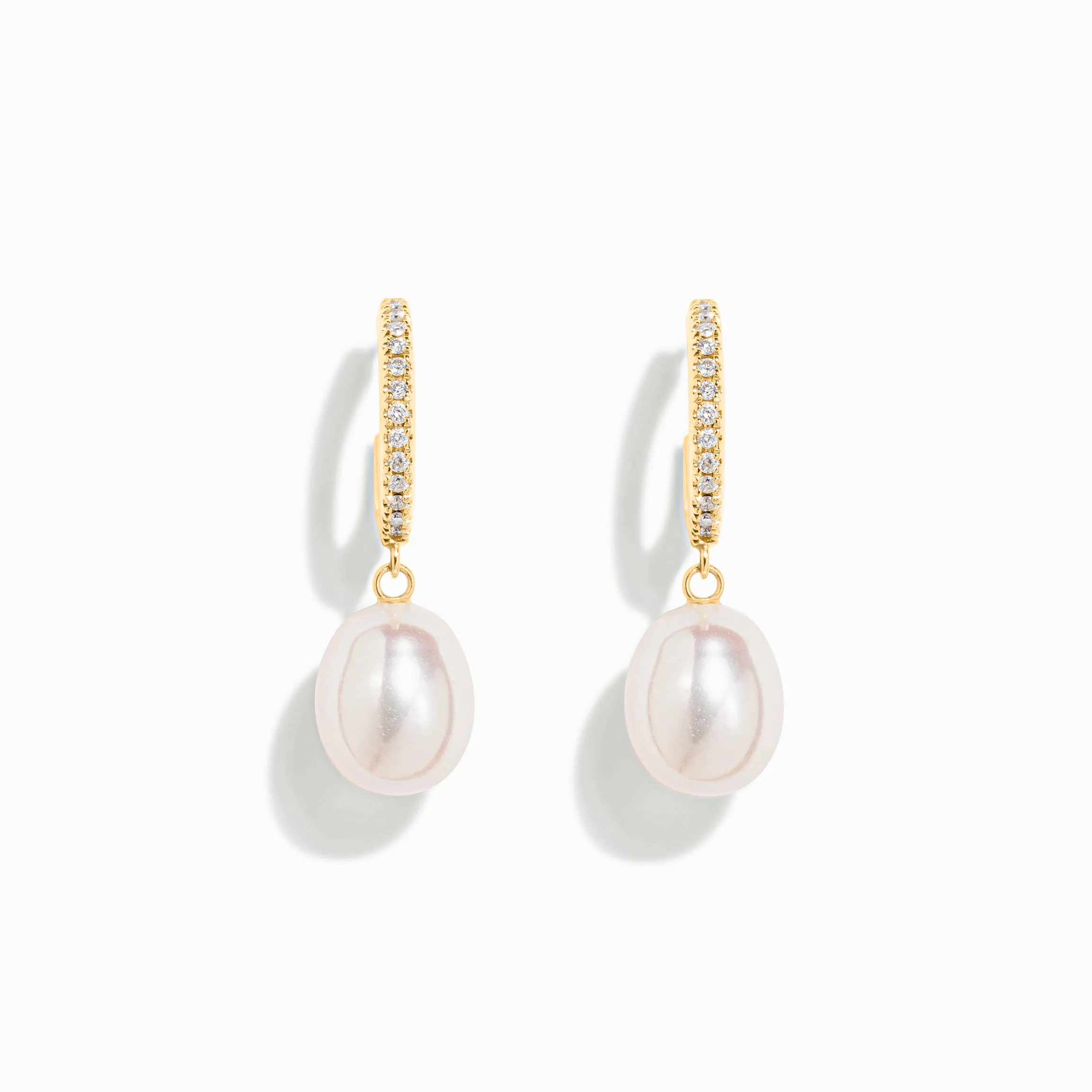 Pearl Drop Diamond Hoop Earrings sold by Nyrelle Jewelry