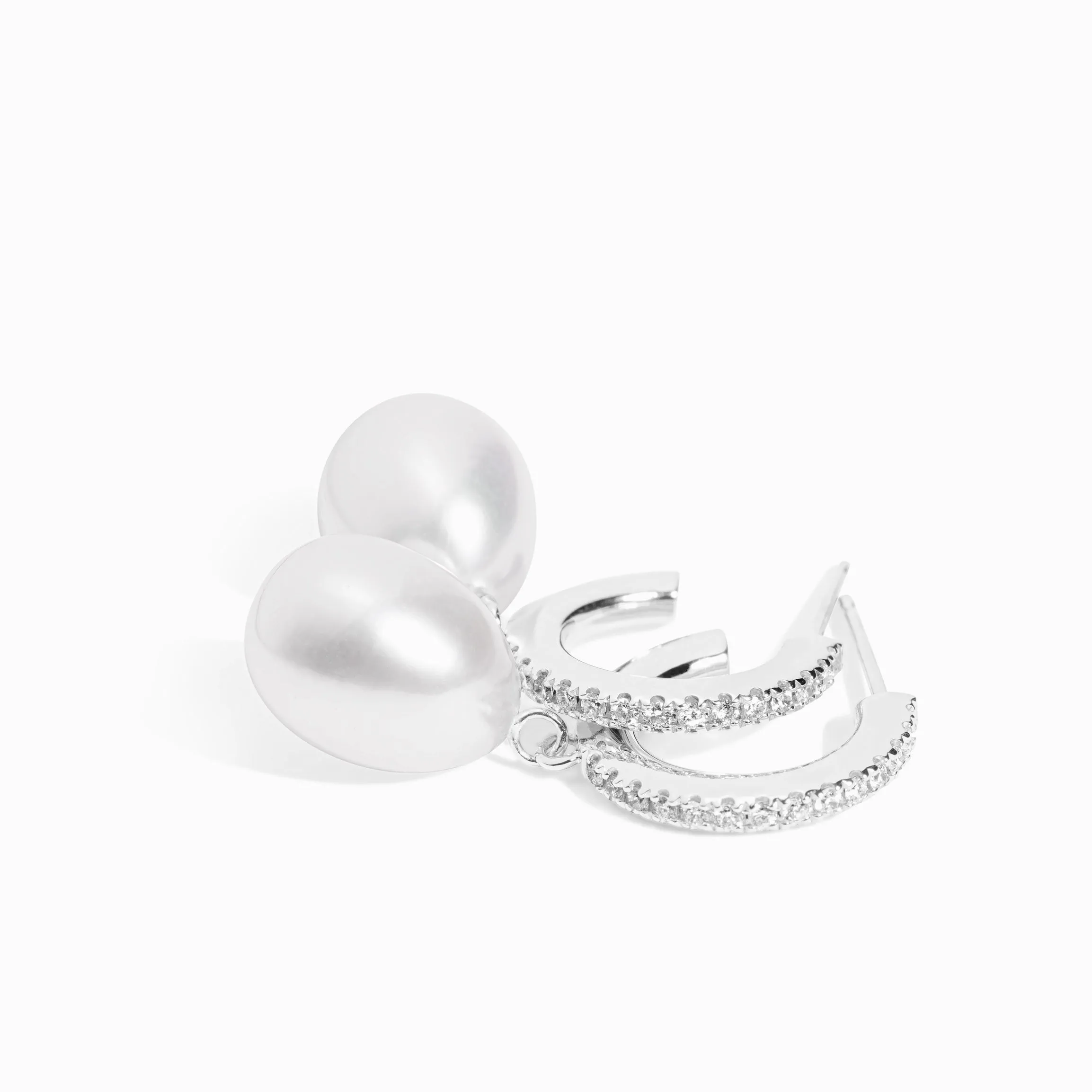 Pearl Drop Diamond Hoop Earrings sold by Nyrelle Jewelry product image thumbnail 5