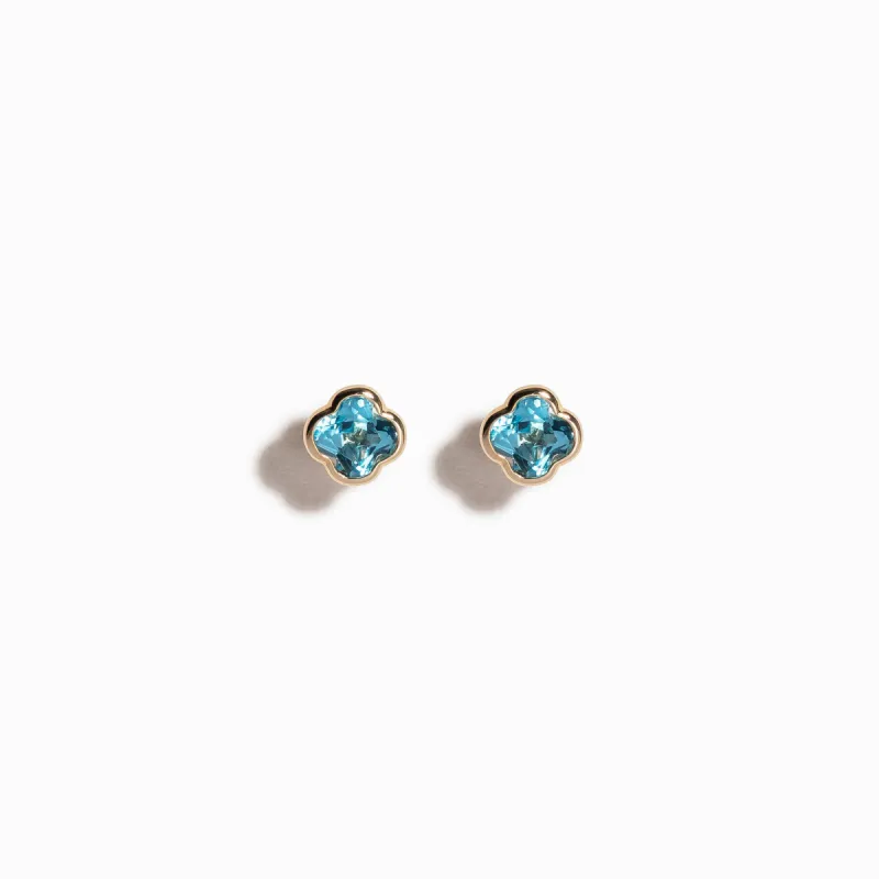 Clover Cut Swiss Blue Topaz Studs / 9K and 18K Solid Gold sold by Nyrelle Jewelry