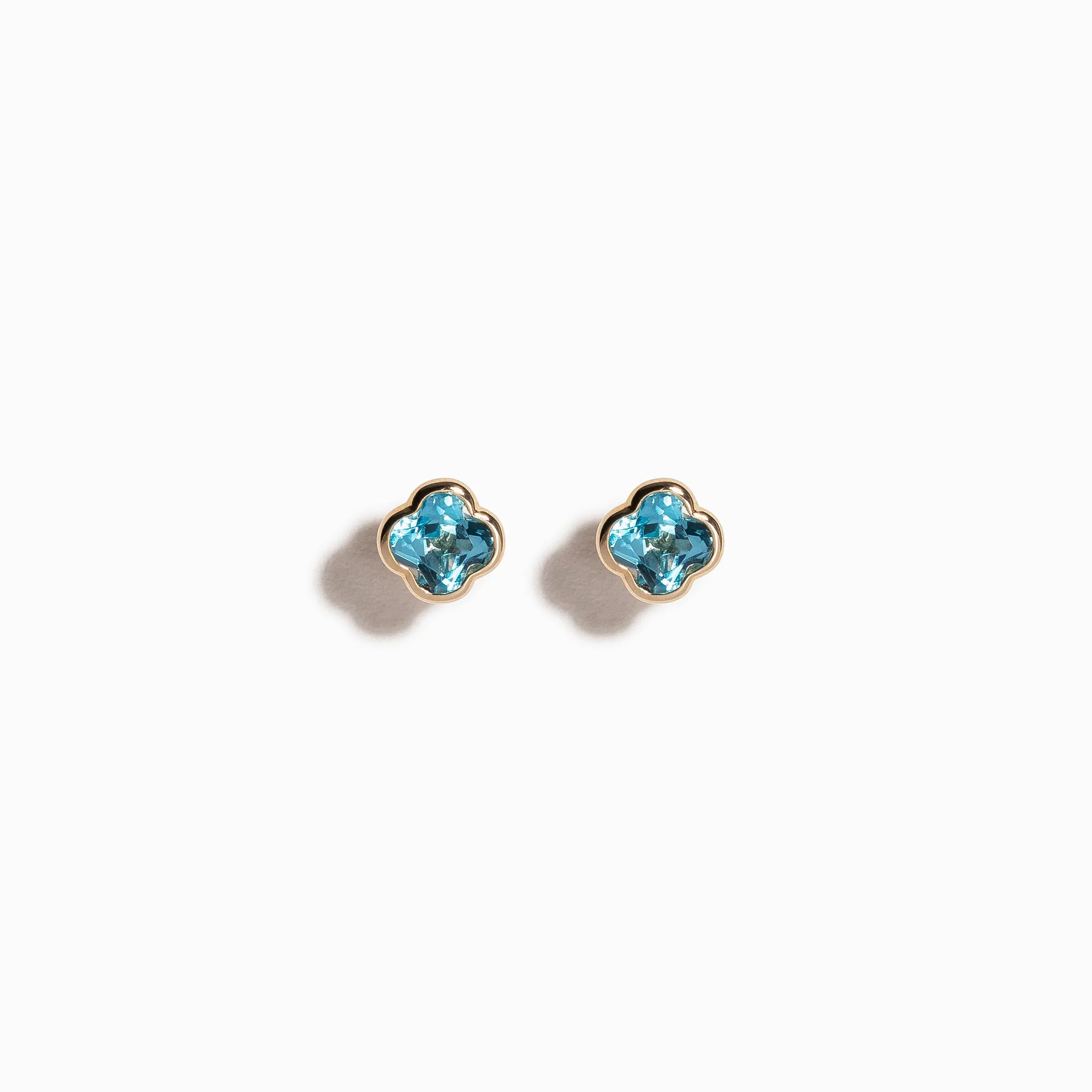 Clover Cut Swiss Blue Topaz Studs / 9K and 18K Solid Gold sold by Nyrelle Jewelry