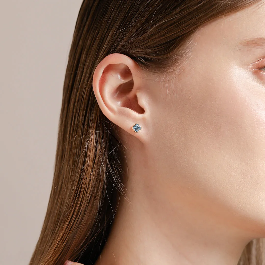 Clover Cut Swiss Blue Topaz Studs / 9K and 18K Solid Gold sold by Nyrelle Jewelry product image thumbnail 4