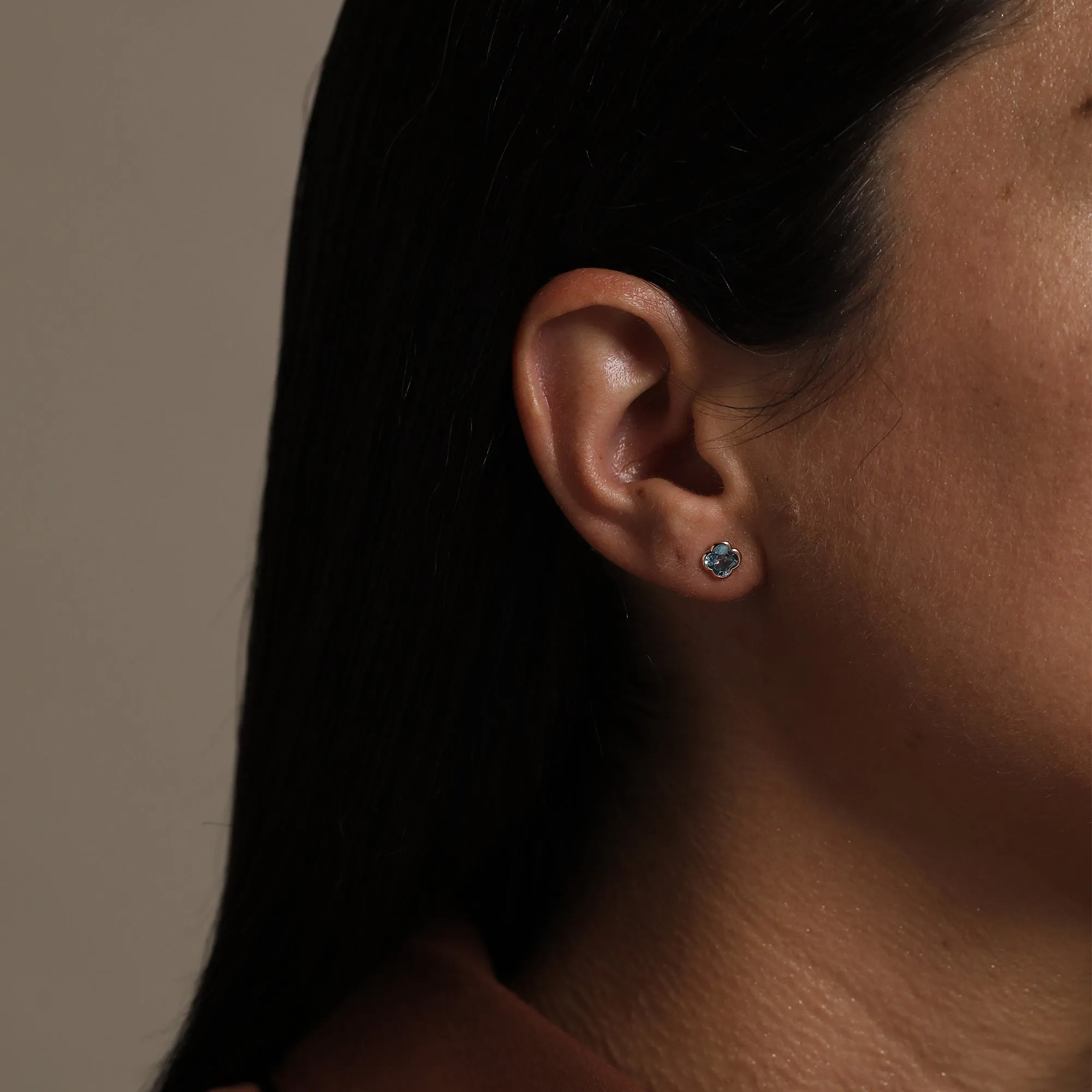 Clover Cut Swiss Blue Topaz Studs / 9K and 18K Solid Gold sold by Nyrelle Jewelry product image thumbnail 5
