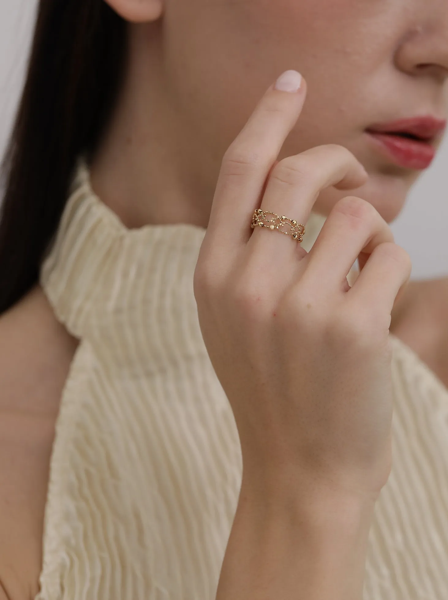 Beaded Lace Ring / 18K Solid Gold sold by Nyrelle Jewelry product image thumbnail 4