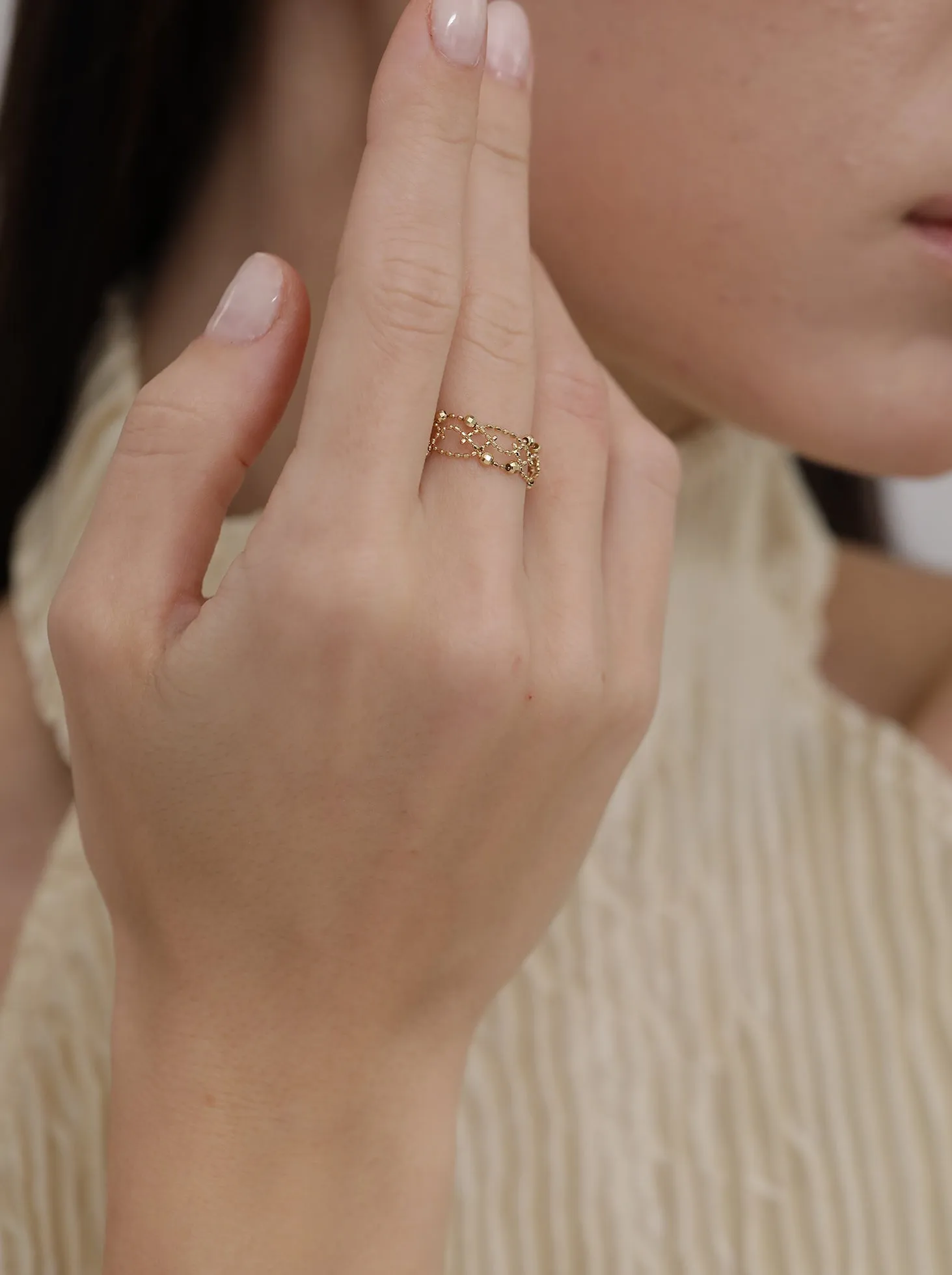 Beaded Lace Ring / 18K Solid Gold sold by Nyrelle Jewelry product image thumbnail 3