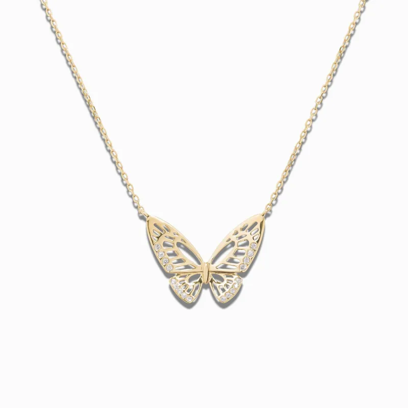 Mini Monarch Butterfly Necklace / 9K and 18K Solid Gold sold by Nyrelle Jewelry