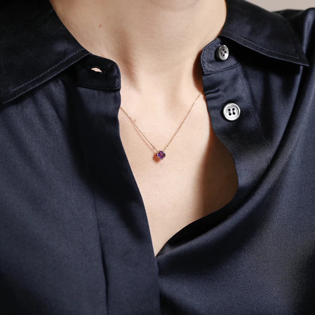 Clover Cut Amethyst Necklace / 9K and 18K Solid Gold sold by Nyrelle Jewelry product image thumbnail 4