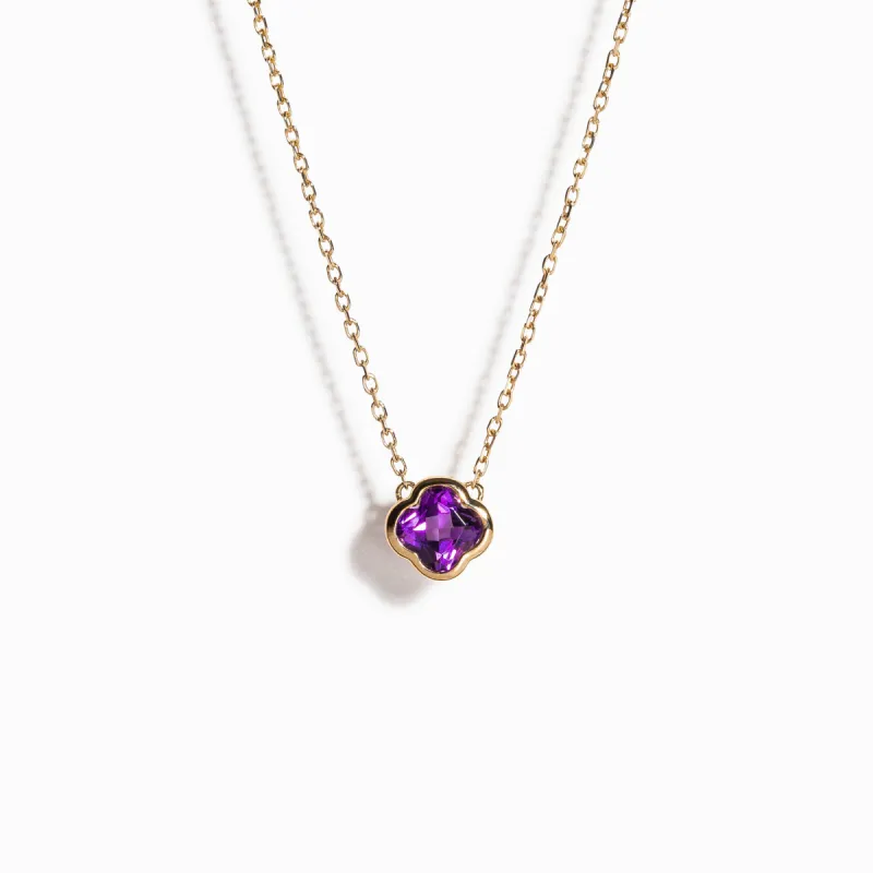 Clover Cut Amethyst Necklace / 9K and 18K Solid Gold sold by Nyrelle Jewelry