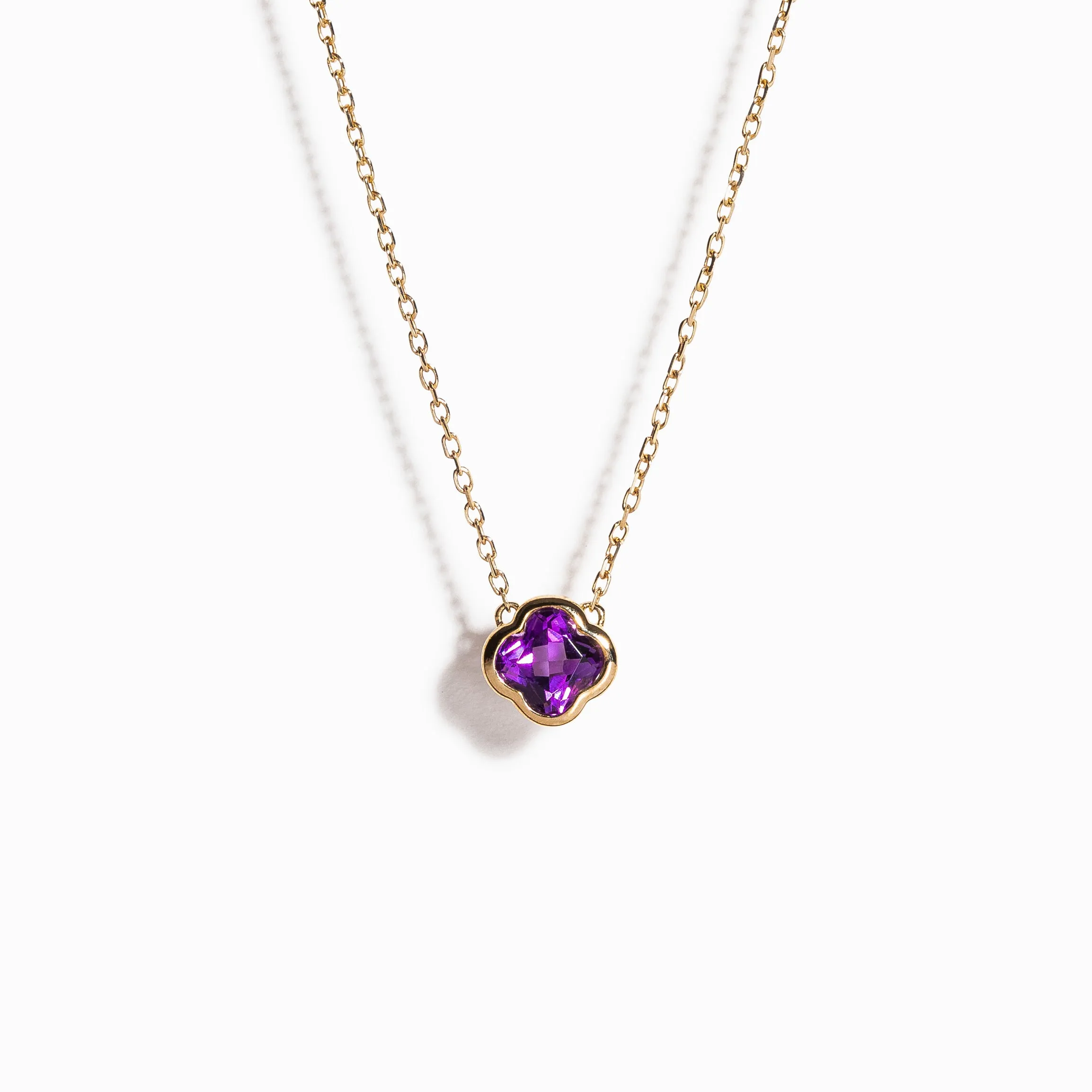 Clover Cut Amethyst Necklace / 9K and 18K Solid Gold sold by Nyrelle Jewelry