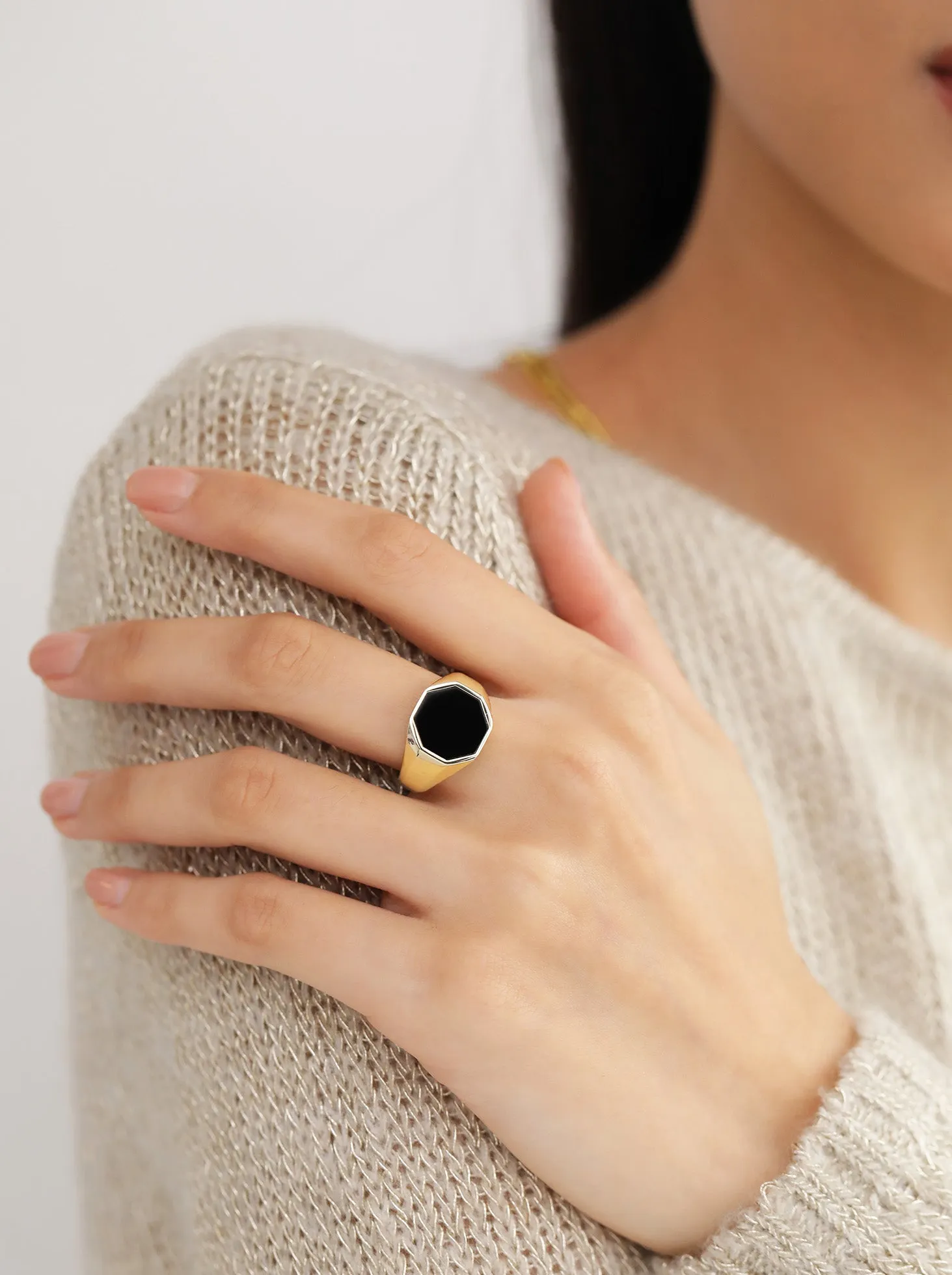 Black Onyx Octagon Signet Ring / 9K and 18K Solid Gold sold by Nyrelle Jewelry product image thumbnail 3