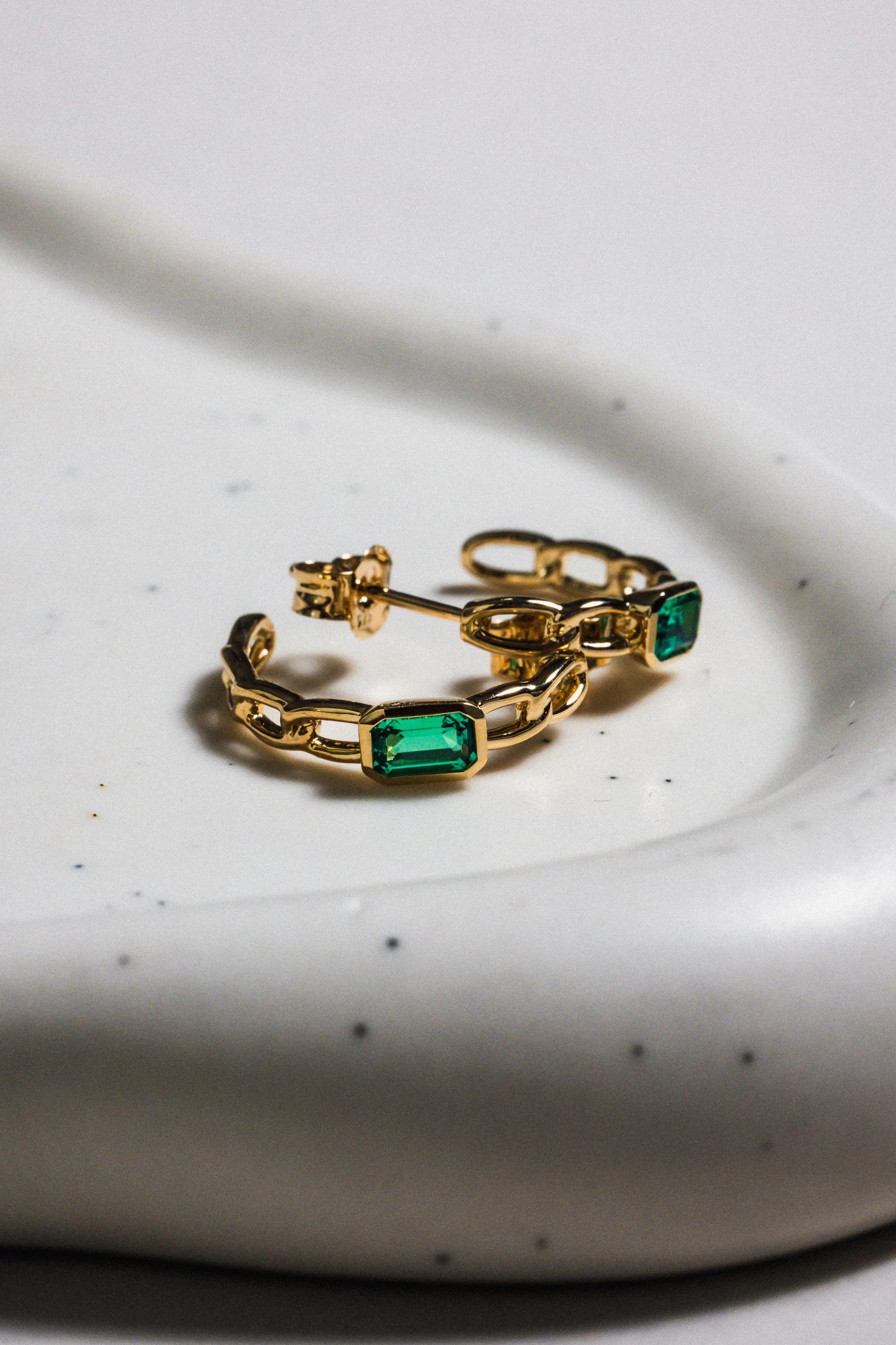 Emerald Chain Hoop Earrings / 9K and 18K Solid Gold sold by Nyrelle Jewelry product image thumbnail 2