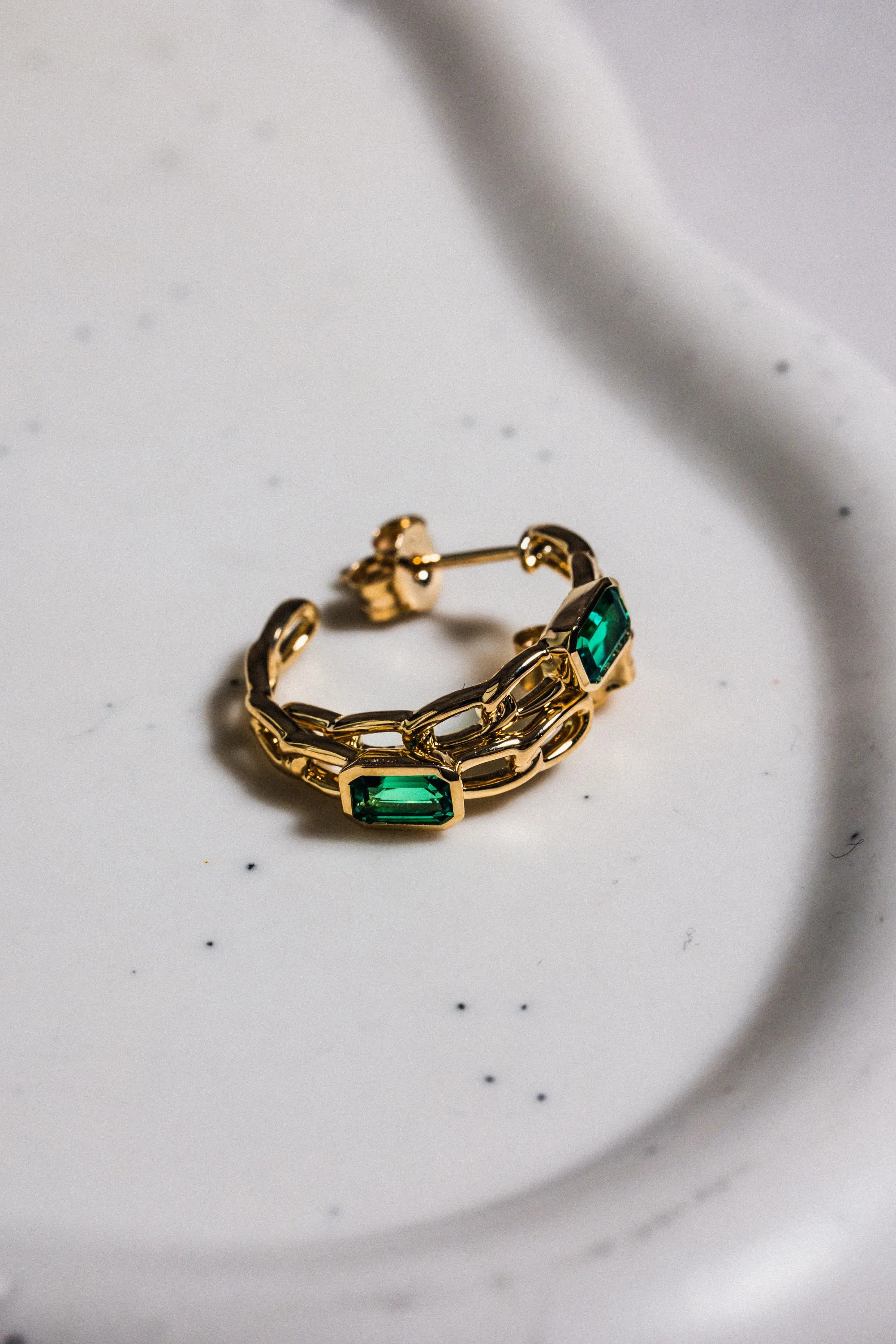 Emerald Chain Hoop Earrings / 9K and 18K Solid Gold sold by Nyrelle Jewelry product image thumbnail 3