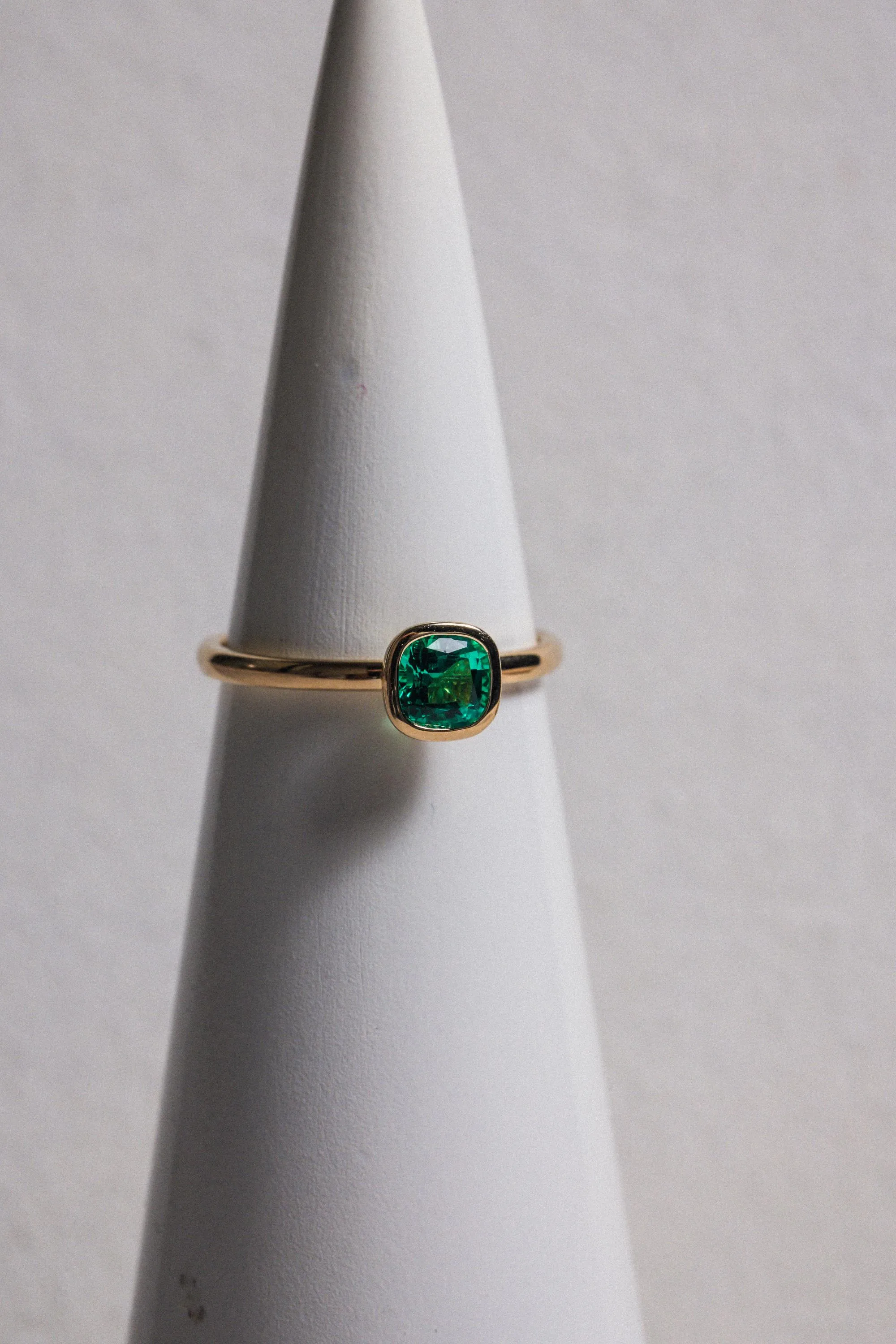 Emerald Cushion Cut Bezel Set Ring / 9K and 18K Solid Gold sold by Nyrelle Jewelry product image thumbnail 2