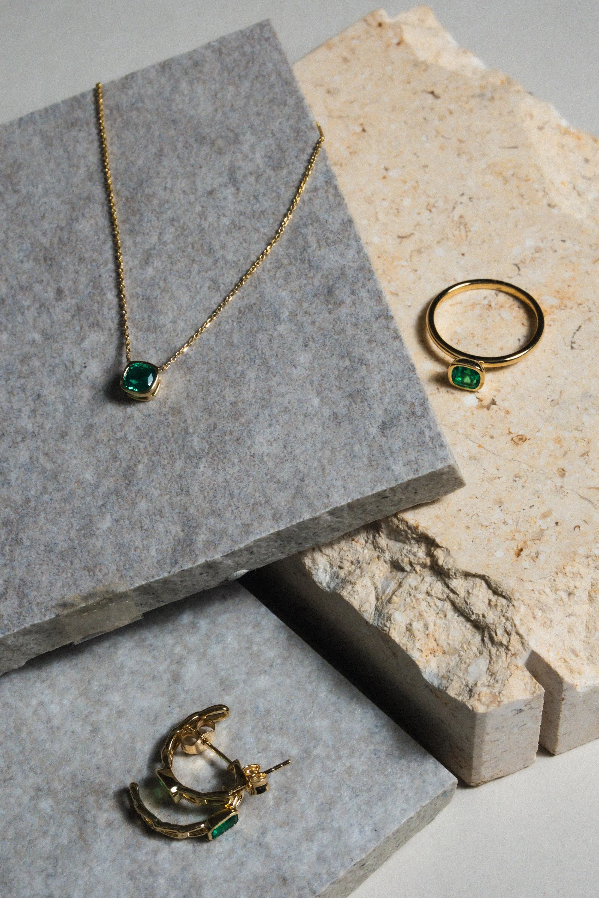 Emerald Cushion Cut Bezel Set Ring / 9K and 18K Solid Gold sold by Nyrelle Jewelry product image thumbnail 4