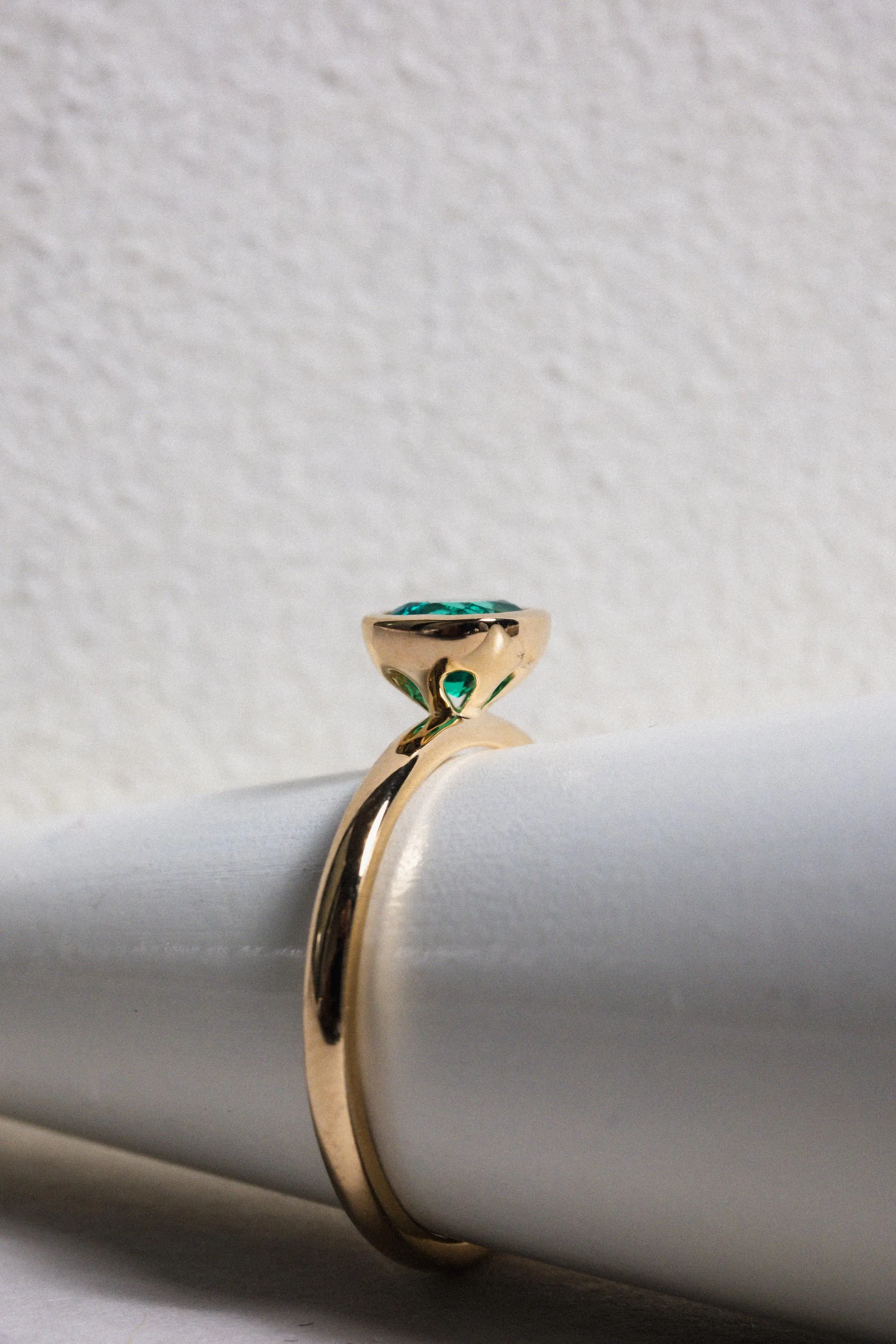 Emerald Cushion Cut Bezel Set Ring / 9K and 18K Solid Gold sold by Nyrelle Jewelry product image thumbnail 3