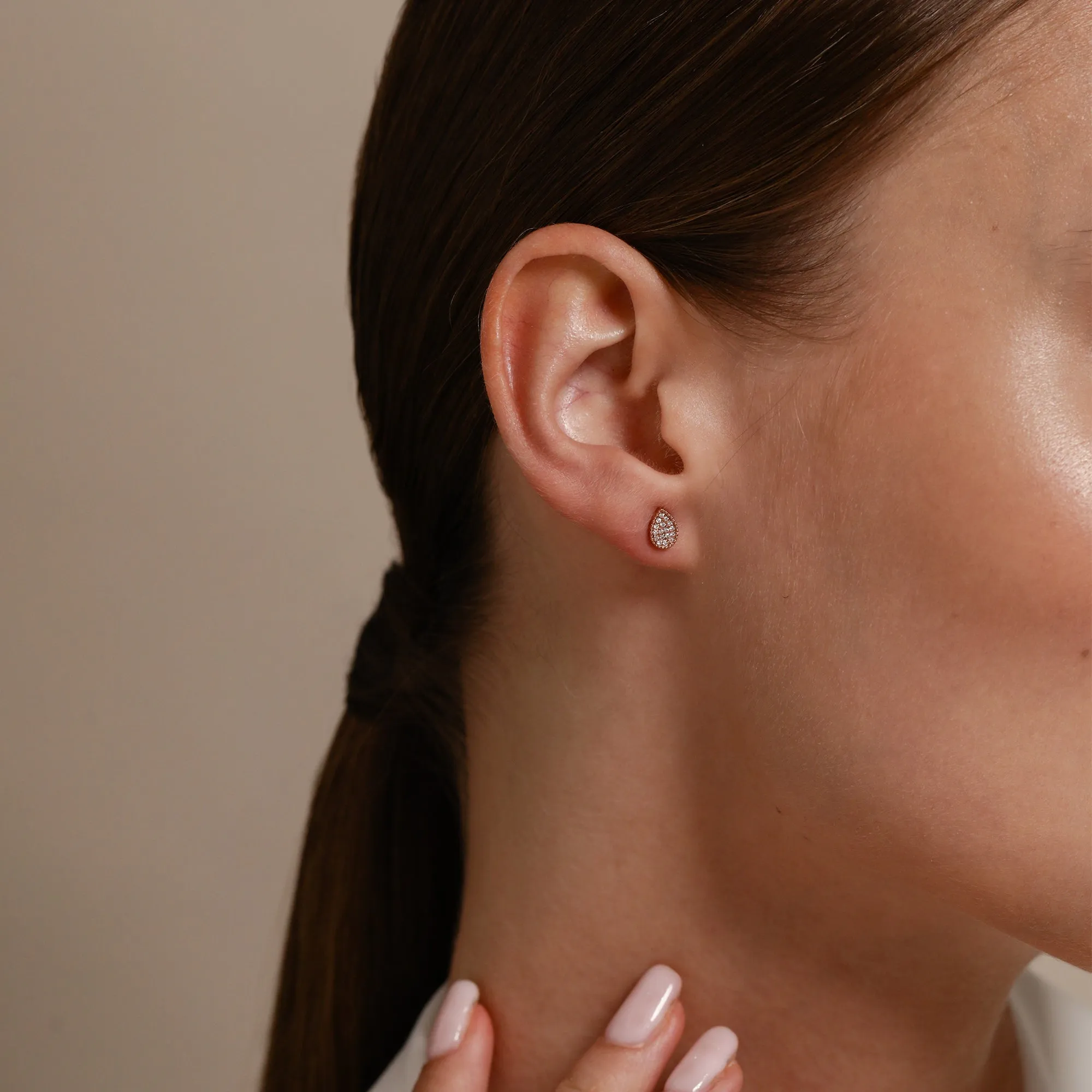 Pavé Diamond Pear Studs / 9K and 18K Solid Gold sold by Nyrelle Jewelry product image thumbnail 4