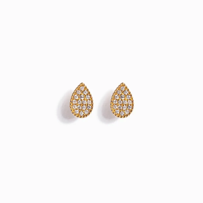 Pavé Diamond Pear Studs / 9K and 18K Solid Gold sold by Nyrelle Jewelry