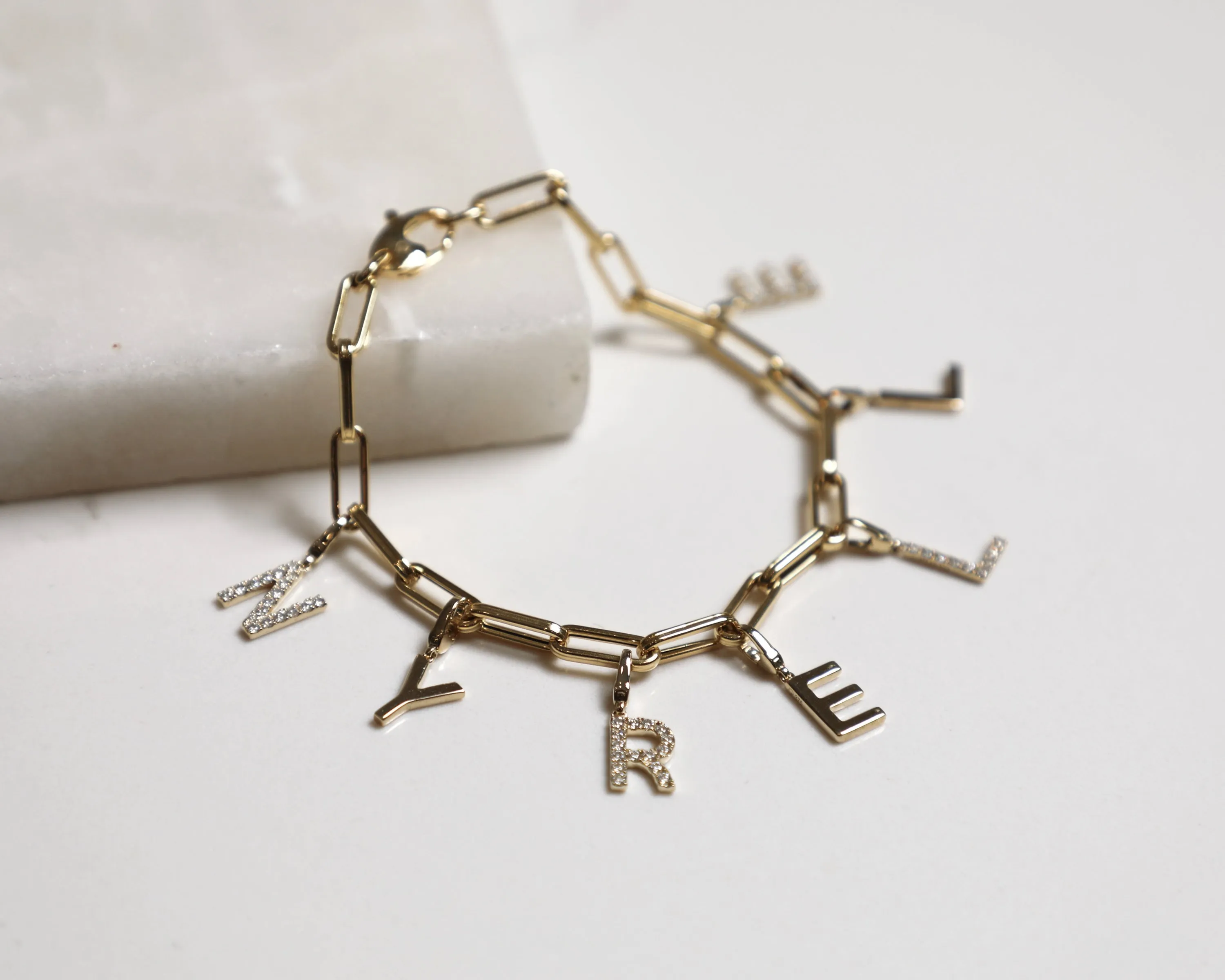 Pave Alphabet Charm /9K and 18K Solid Gold - Yellow Gold sold by Nyrelle Jewelry product image thumbnail 2