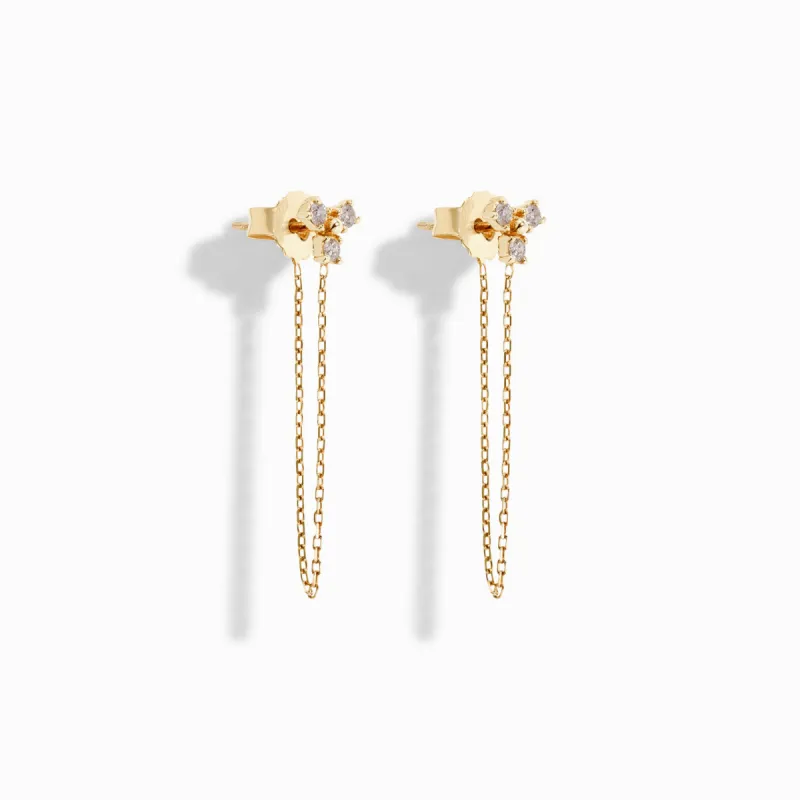 Diamond Trinity Chain Earrings / 9K and 18K Solid Gold sold by Nyrelle Jewelry