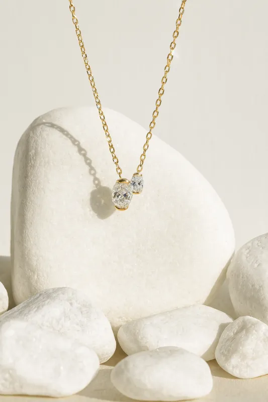 Double Oval Lab Diamond Necklace / 9K and 18K Solid Gold sold by Nyrelle Jewelry
