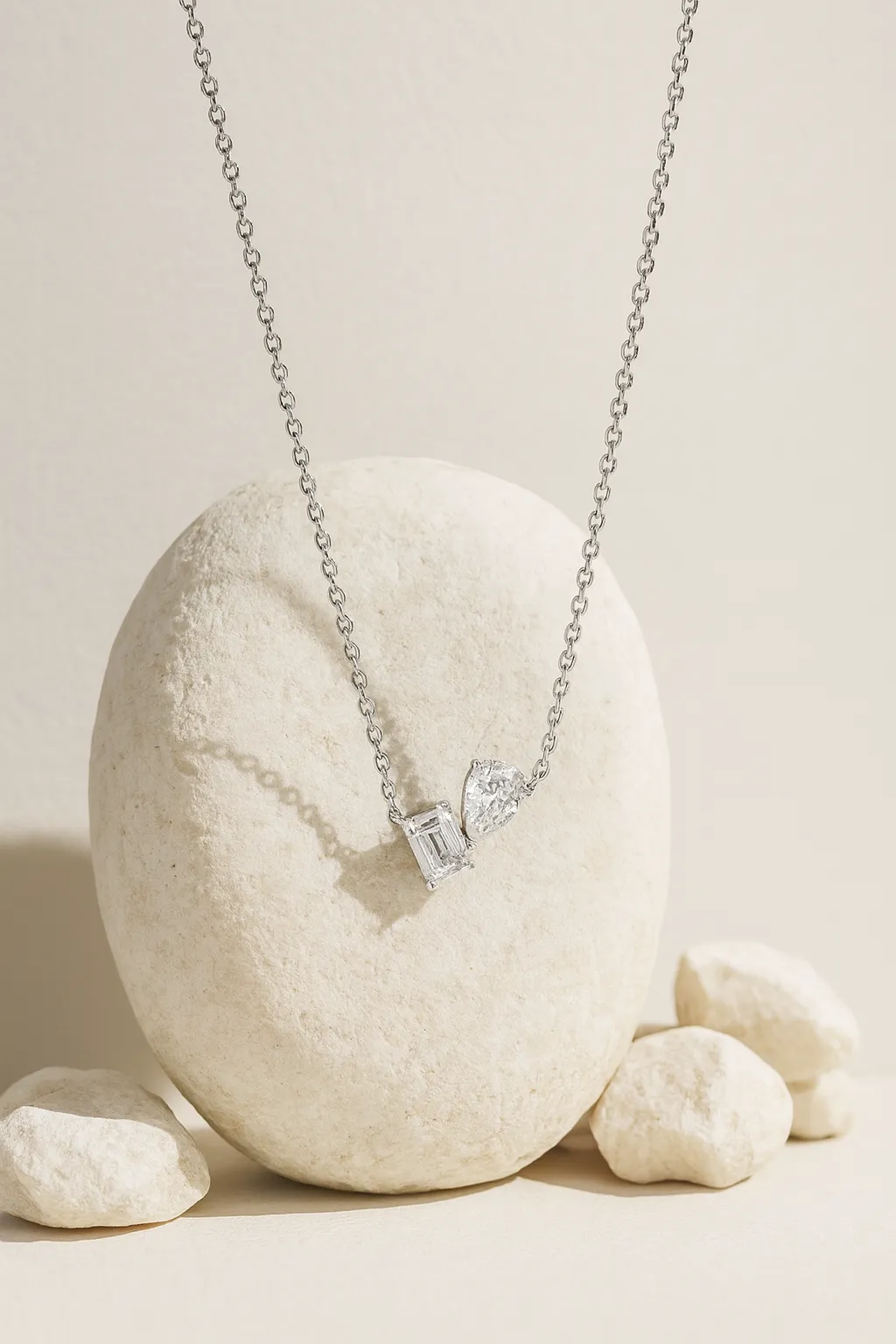 Emerald Cut Pear Shape Lab Diamond Necklace / 9K and 18K Solid Gold sold by Nyrelle Jewelry