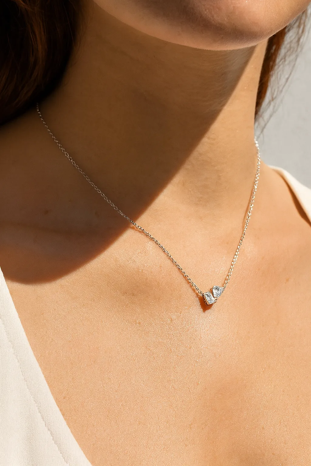 Emerald Cut Pear Shape Lab Diamond Necklace / 9K and 18K Solid Gold sold by Nyrelle Jewelry product image thumbnail 2