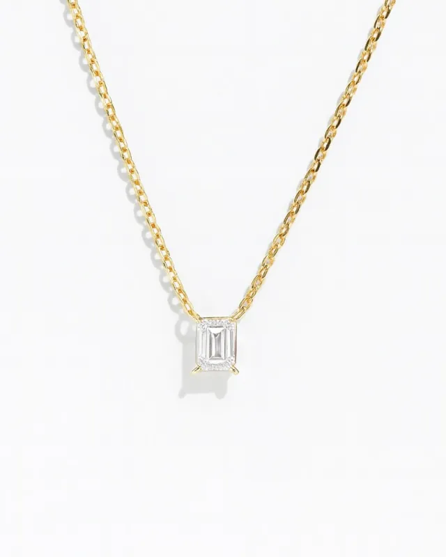 Emerald Cut Lab Diamond Necklace / 9K and 18K Solid Gold sold by Nyrelle Jewelry