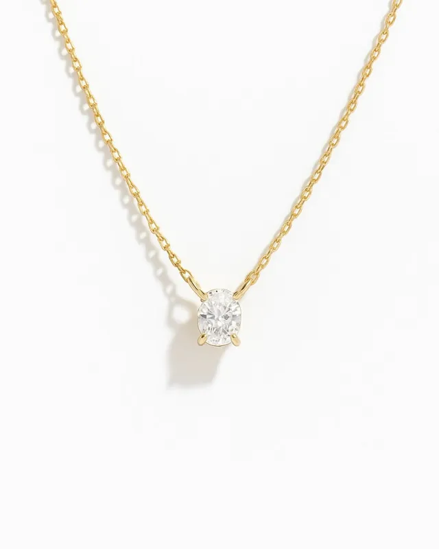 OVAL Cut LAB DIAMOND NECKLACE / 9K and 18K Solid Gold sold by Nyrelle Jewelry