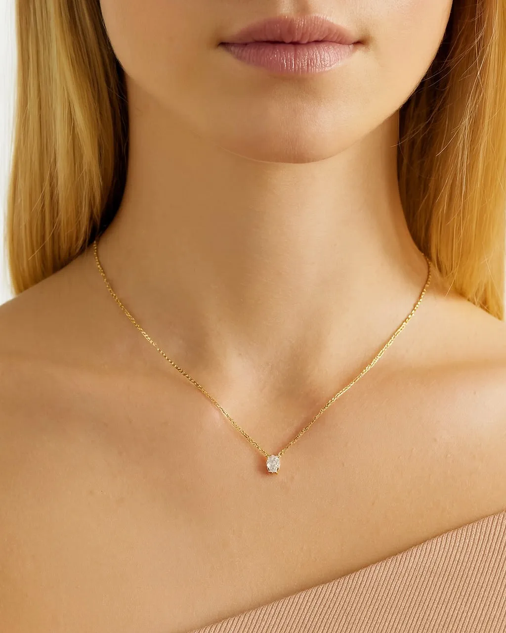 OVAL Cut LAB DIAMOND NECKLACE / 9K and 18K Solid Gold sold by Nyrelle Jewelry product image thumbnail 3