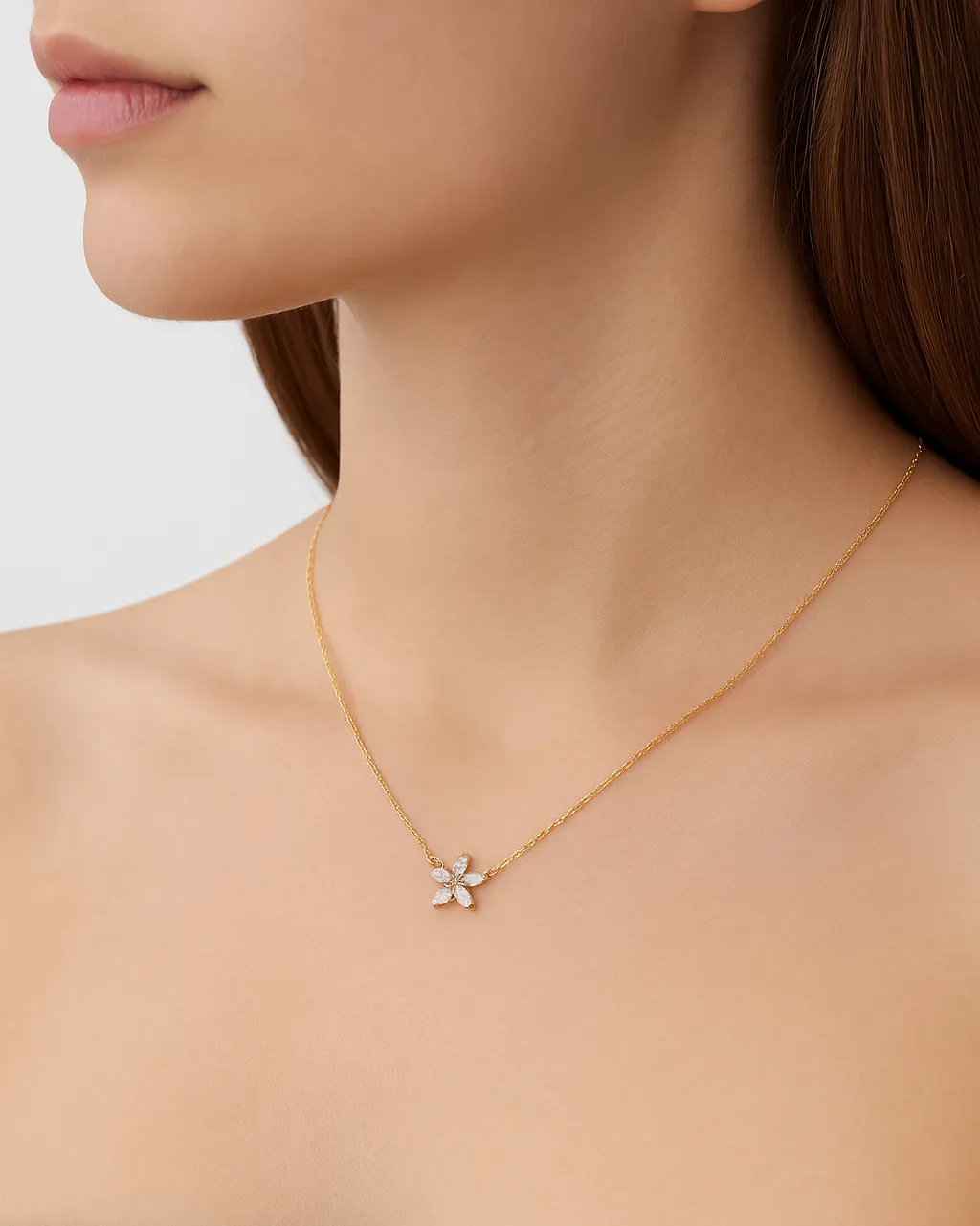 Mini Flower Lab Diamond Necklace / 9K and 18K Solid Gold sold by Nyrelle Jewelry product image thumbnail 3