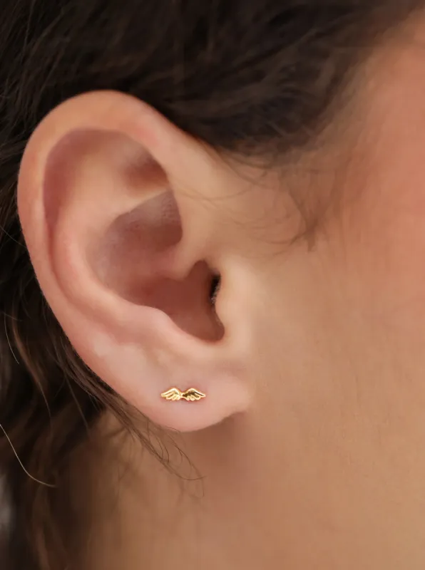 Angel Wing Studs / 18K Solid Gold sold by Nyrelle Jewelry