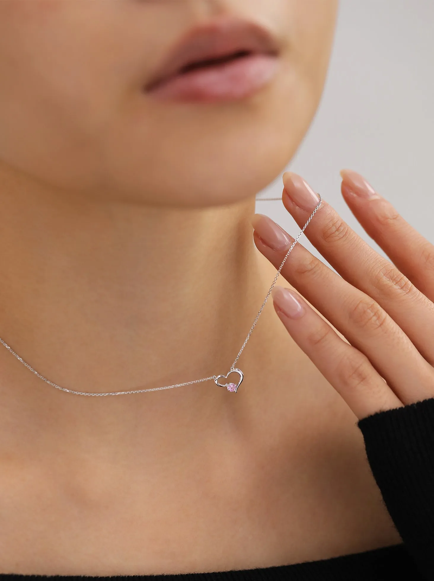 Open Heart Pink Sapphire Necklace/ 9K and 18K Solid Gold sold by Nyrelle Jewelry product image thumbnail 3