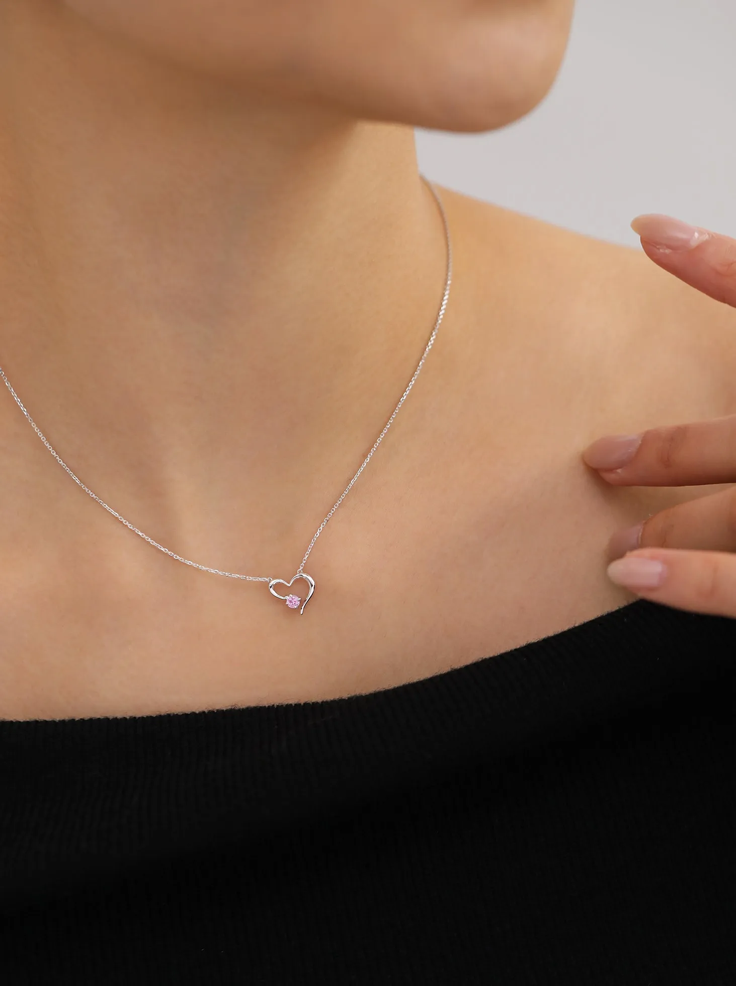 Open Heart Pink Sapphire Necklace/ 9K and 18K Solid Gold sold by Nyrelle Jewelry product image thumbnail 4