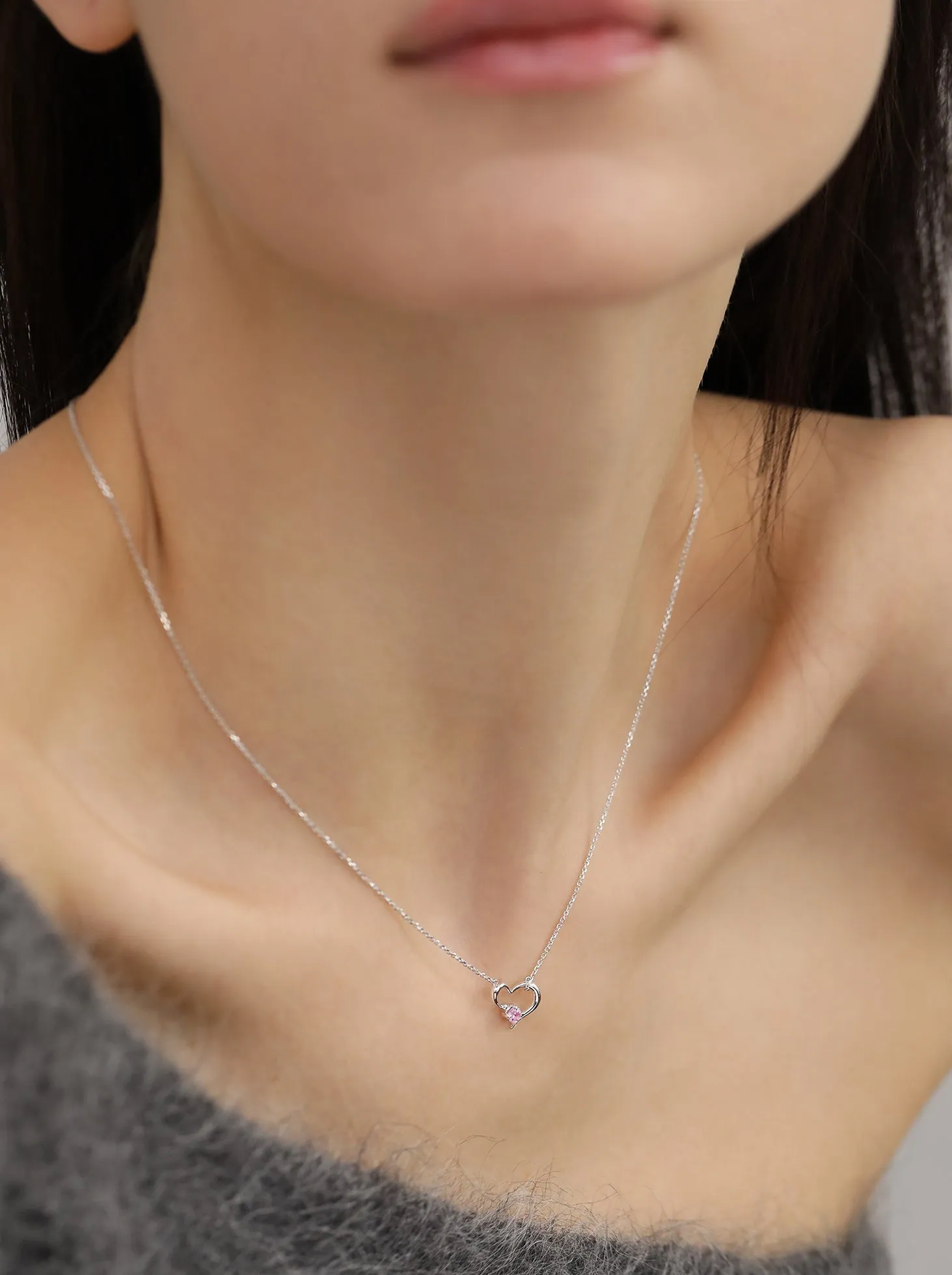 Open Heart Pink Sapphire Necklace/ 9K and 18K Solid Gold sold by Nyrelle Jewelry product image thumbnail 5