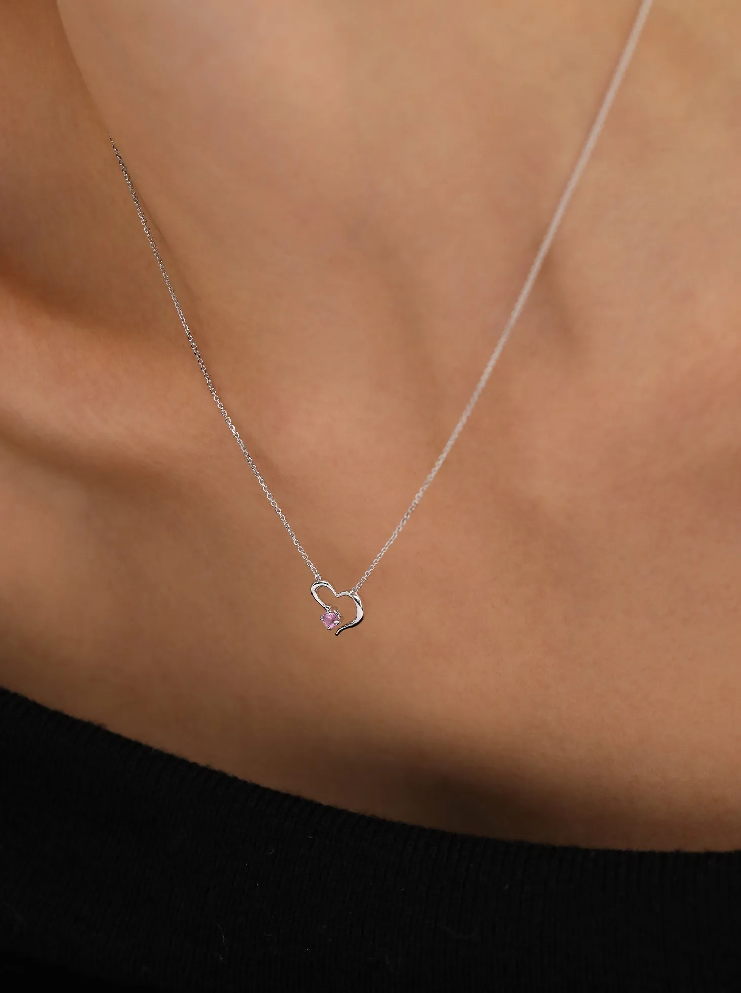 Open Heart Pink Sapphire Necklace/ 9K and 18K Solid Gold sold by Nyrelle Jewelry product image thumbnail 2