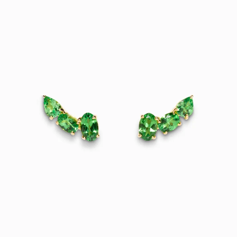 Curved Green Tsavorite Gemstone Earrings / 9K and 18K Solid Gold sold by Nyrelle Jewelry