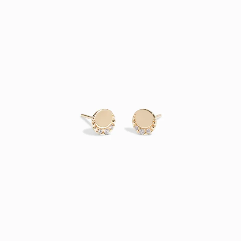 Diamond Eclipse Studs / 9K and 18K Solid Gold sold by Nyrelle Jewelry