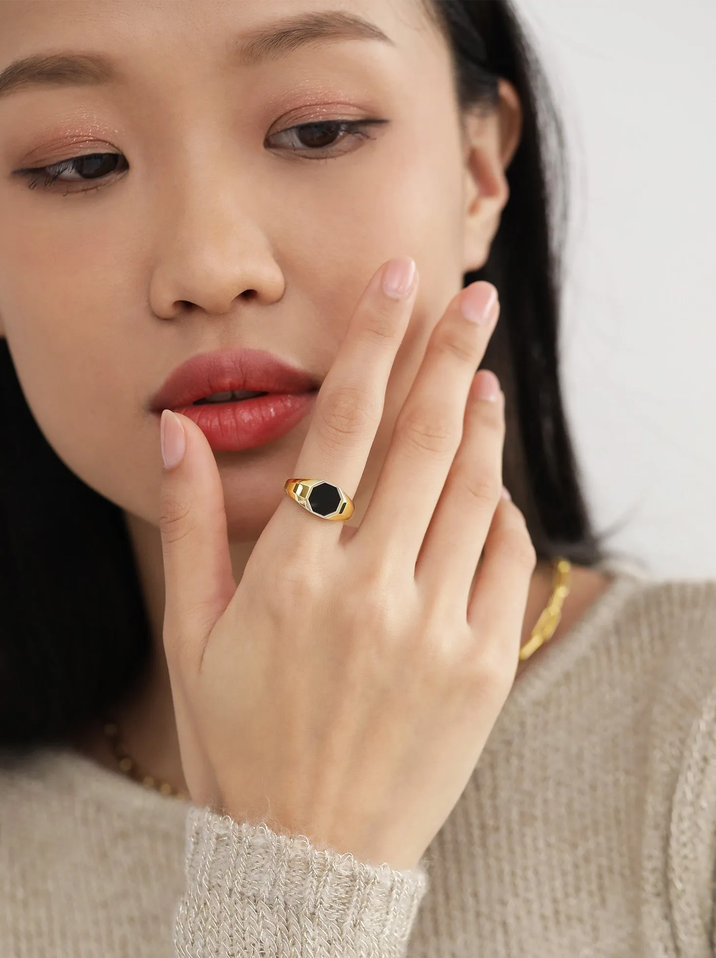 Black Onyx Slim Octagon Signet Ring / 9K and 18K Solid Gold sold by Nyrelle Jewelry product image thumbnail 5