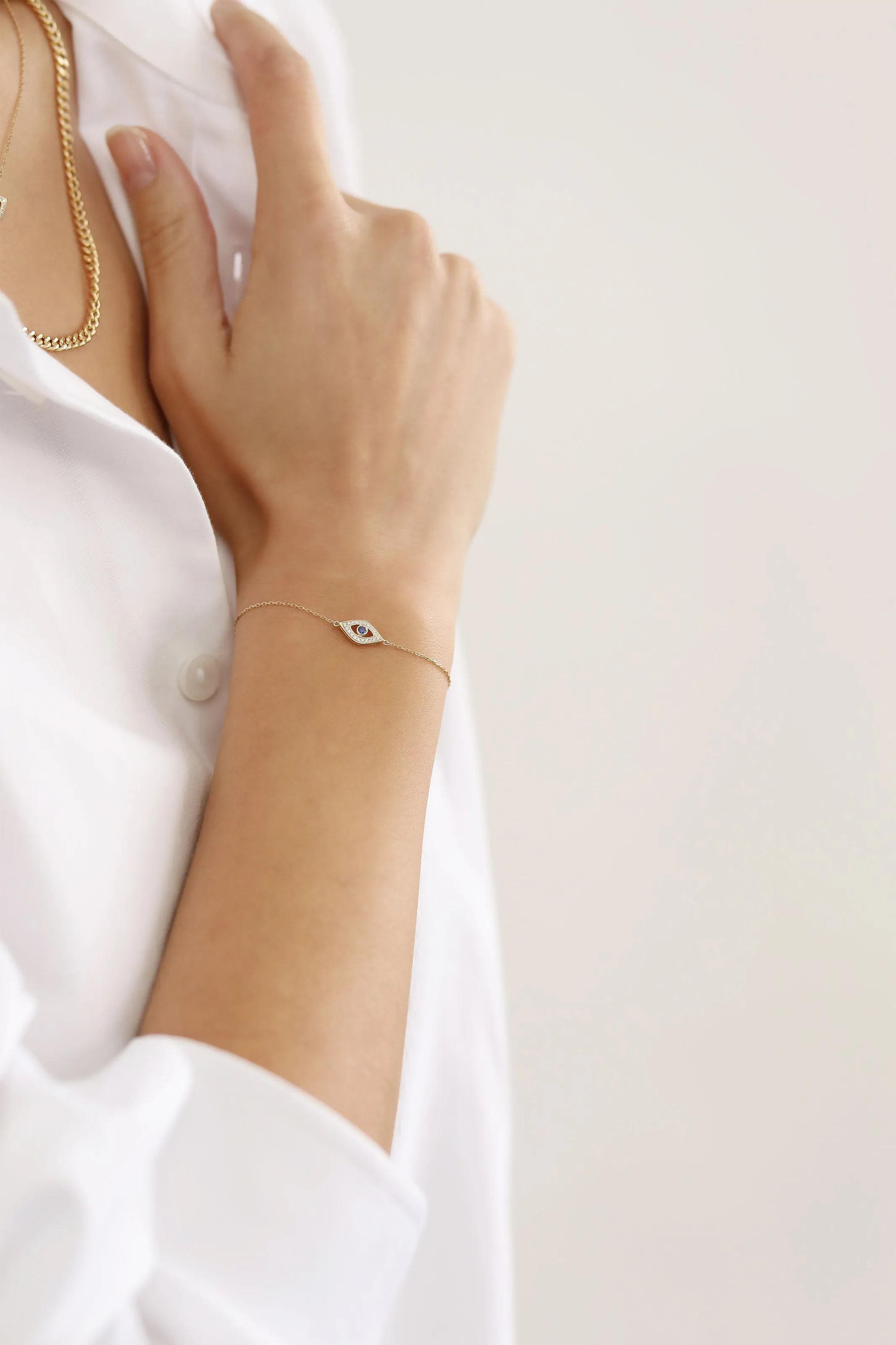 Evil Eye Diamond Bracelet / 9K and 18K Solid Gold sold by Nyrelle Jewelry product image thumbnail 3