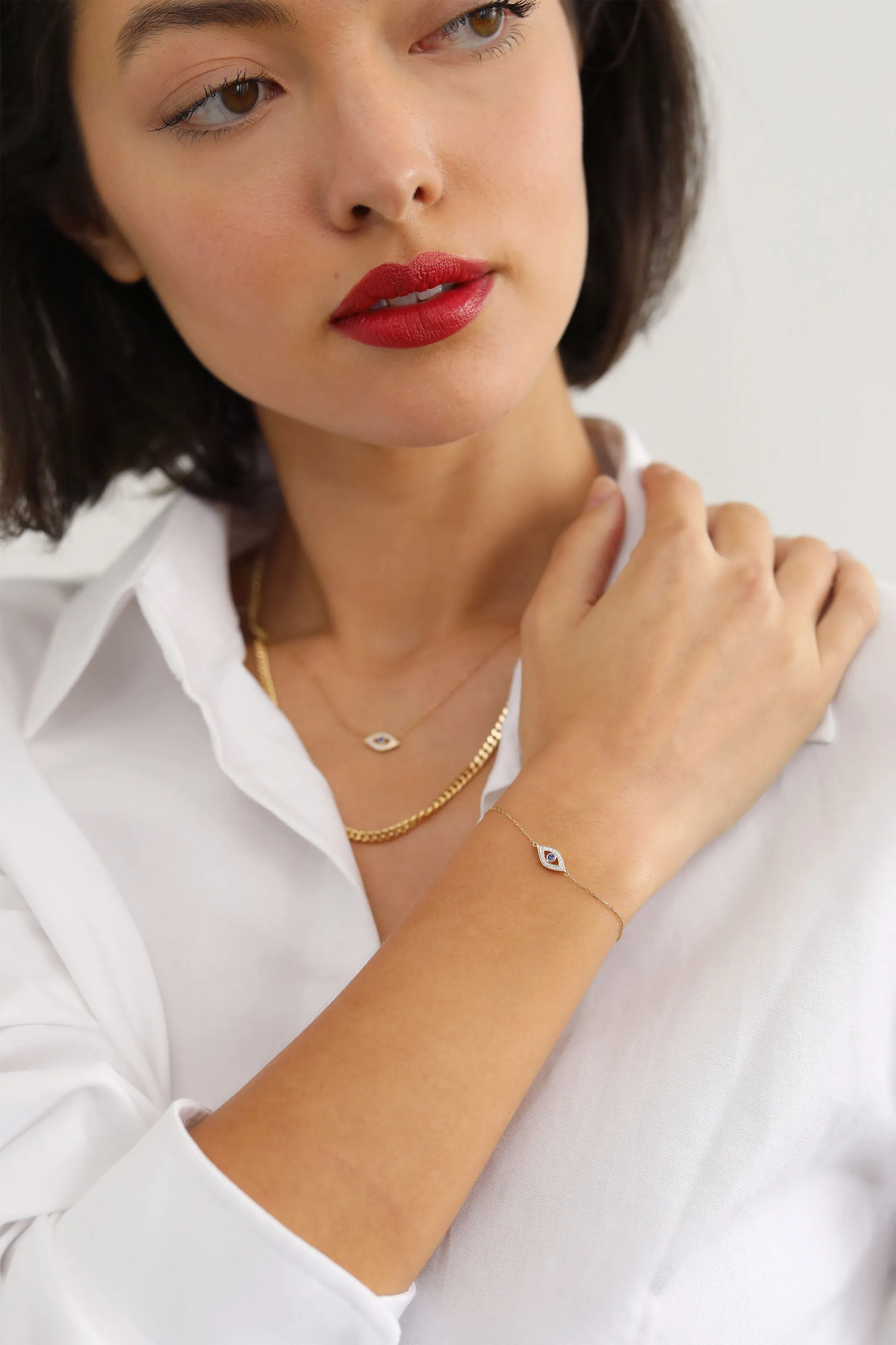 Evil Eye Diamond Bracelet / 9K and 18K Solid Gold sold by Nyrelle Jewelry product image thumbnail 5