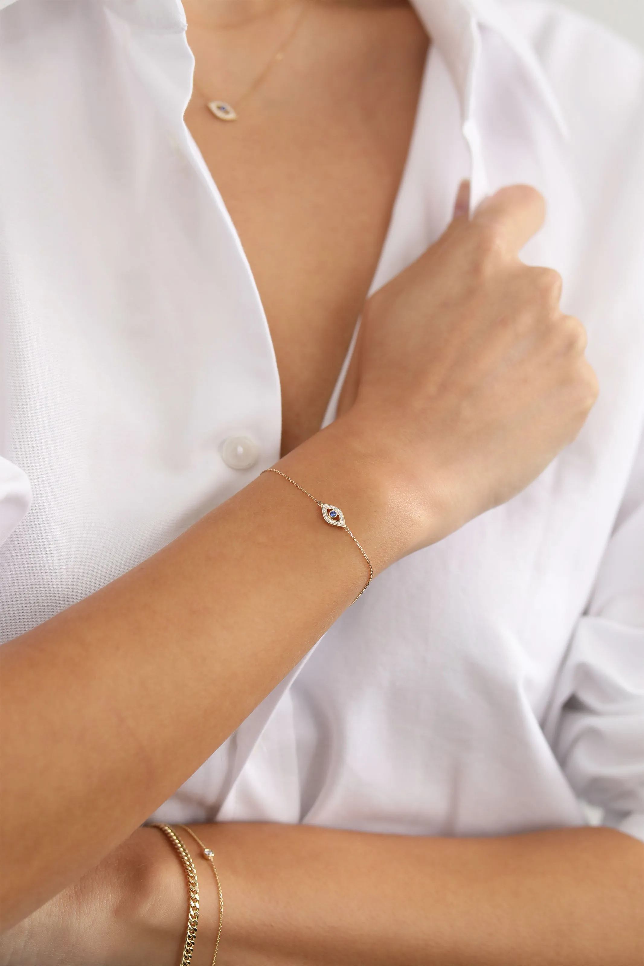 Evil Eye Diamond Bracelet / 9K and 18K Solid Gold sold by Nyrelle Jewelry product image thumbnail 4