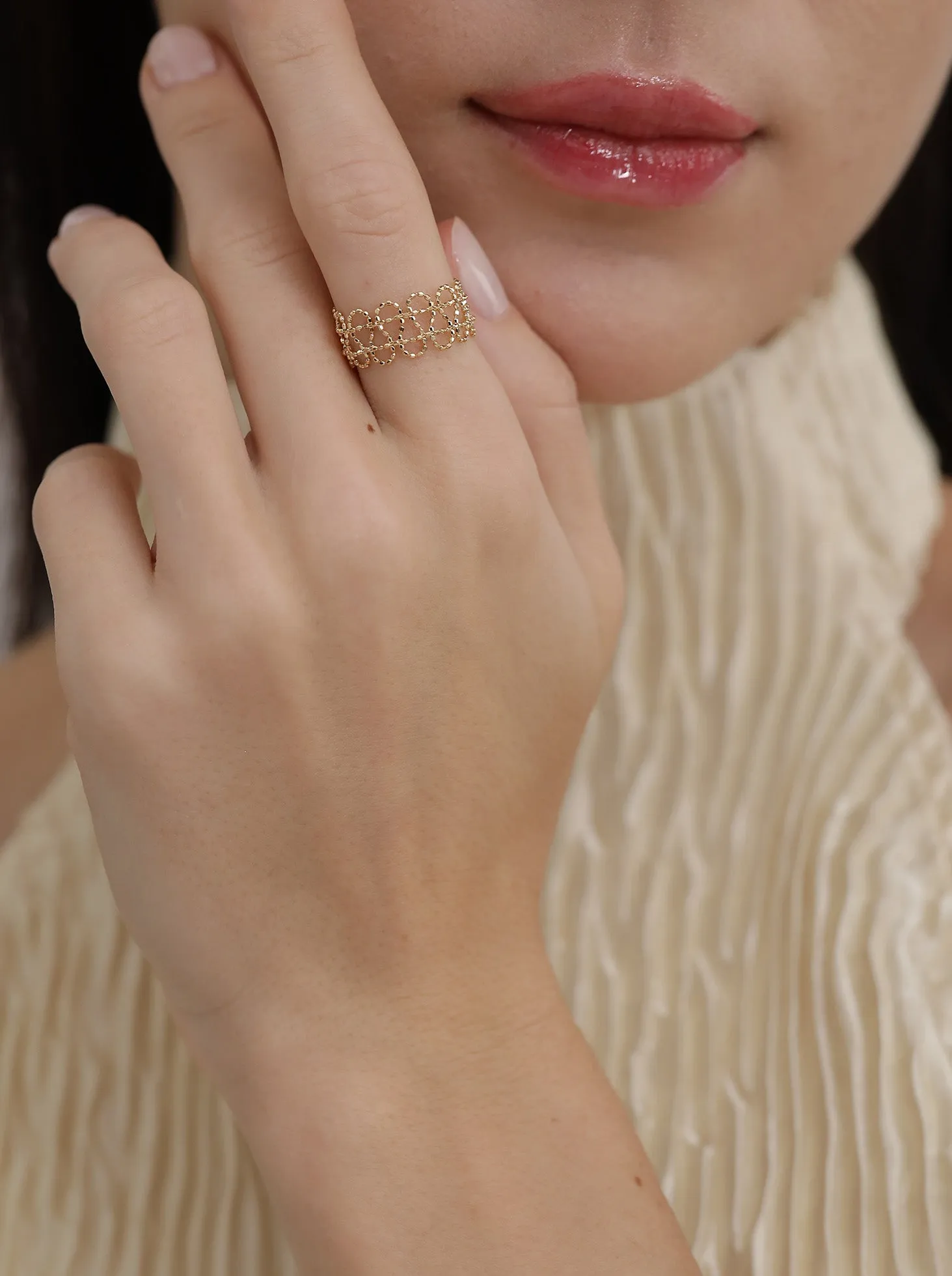 Wave Lace Wide Ring / 18K Solid Gold sold by Nyrelle Jewelry product image thumbnail 2